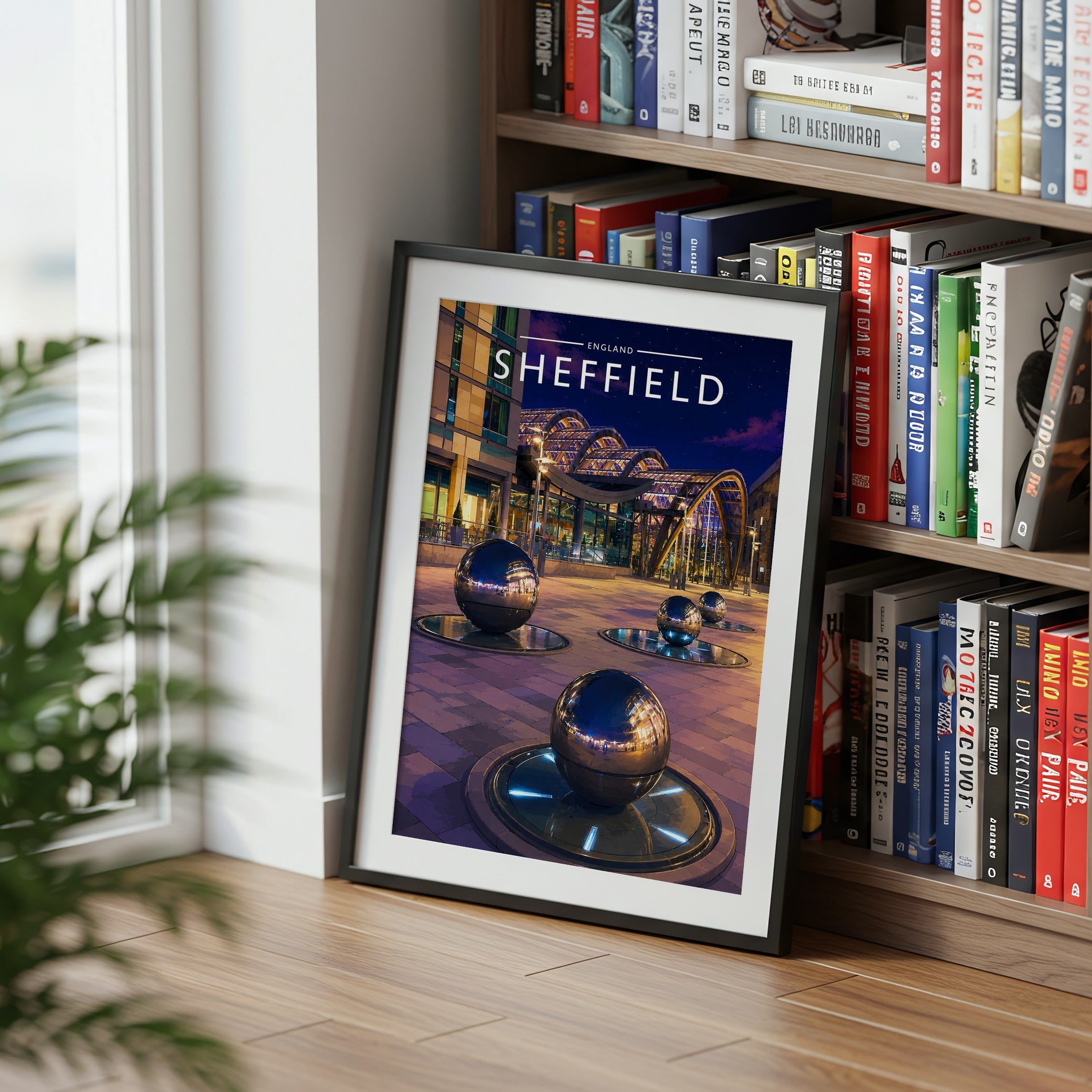 Sheffield #5 Travel Poster mounted in a black frame