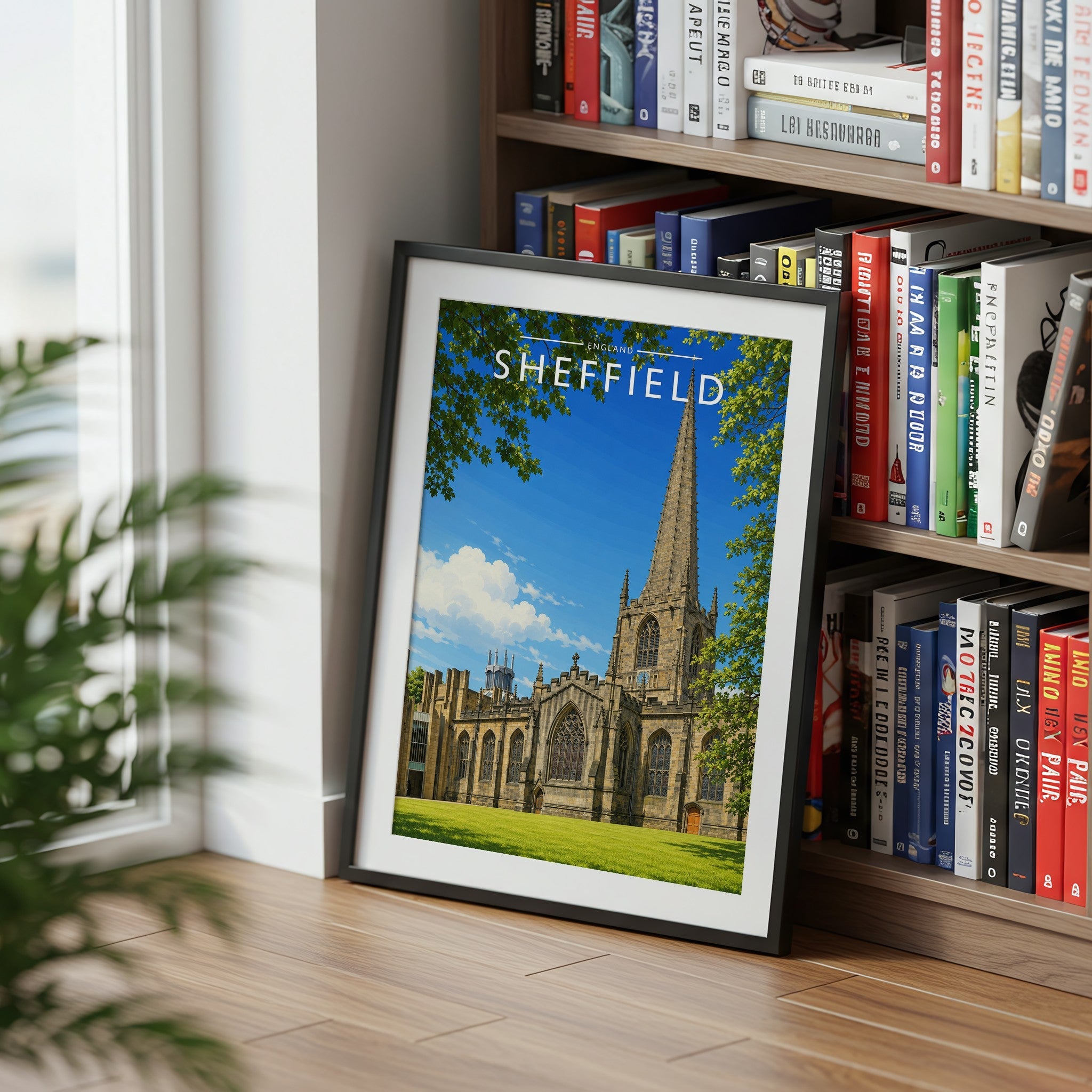 Sheffield #6 Travel Poster mounted in a black frame