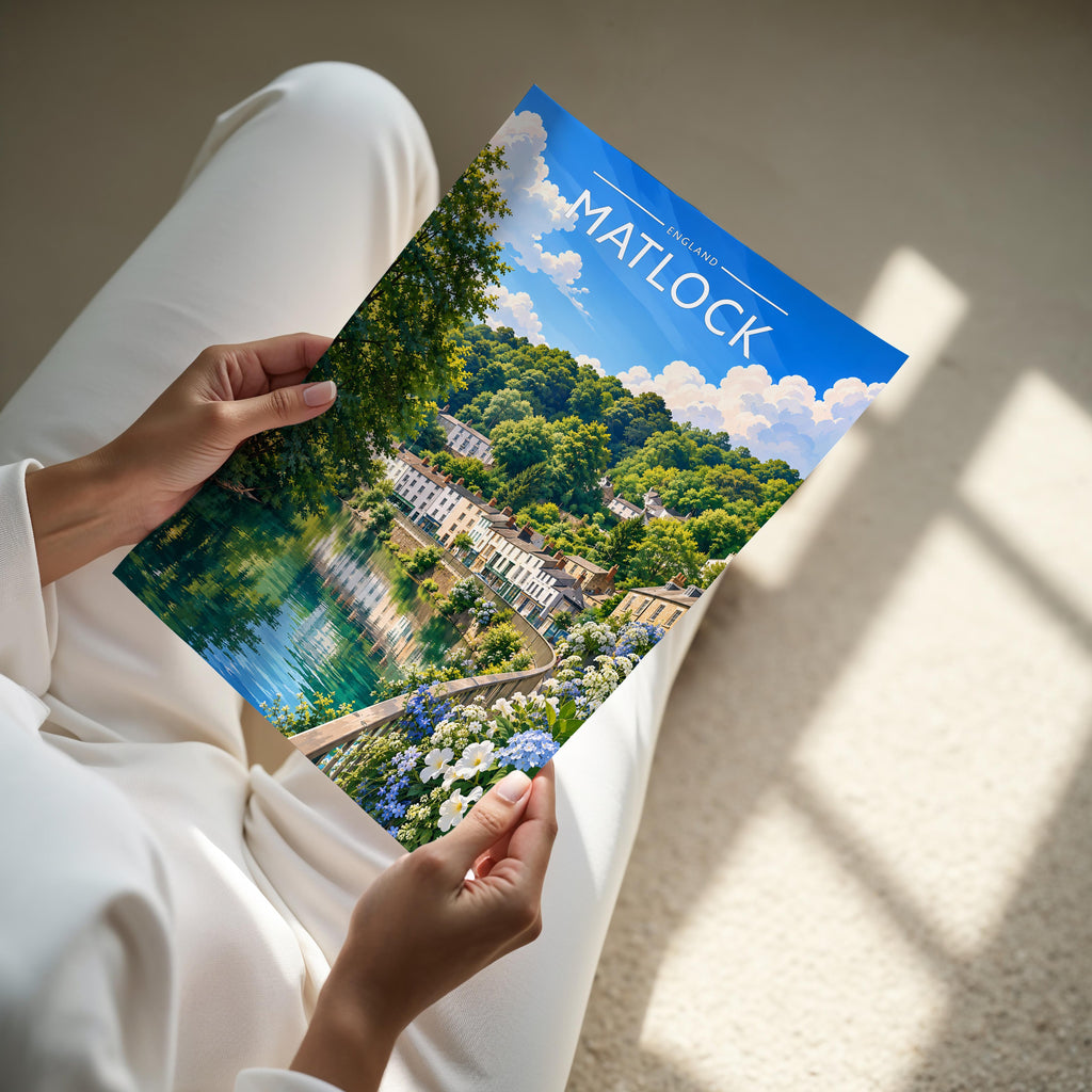 Matlock Travel Poster - A4 print held in hand
