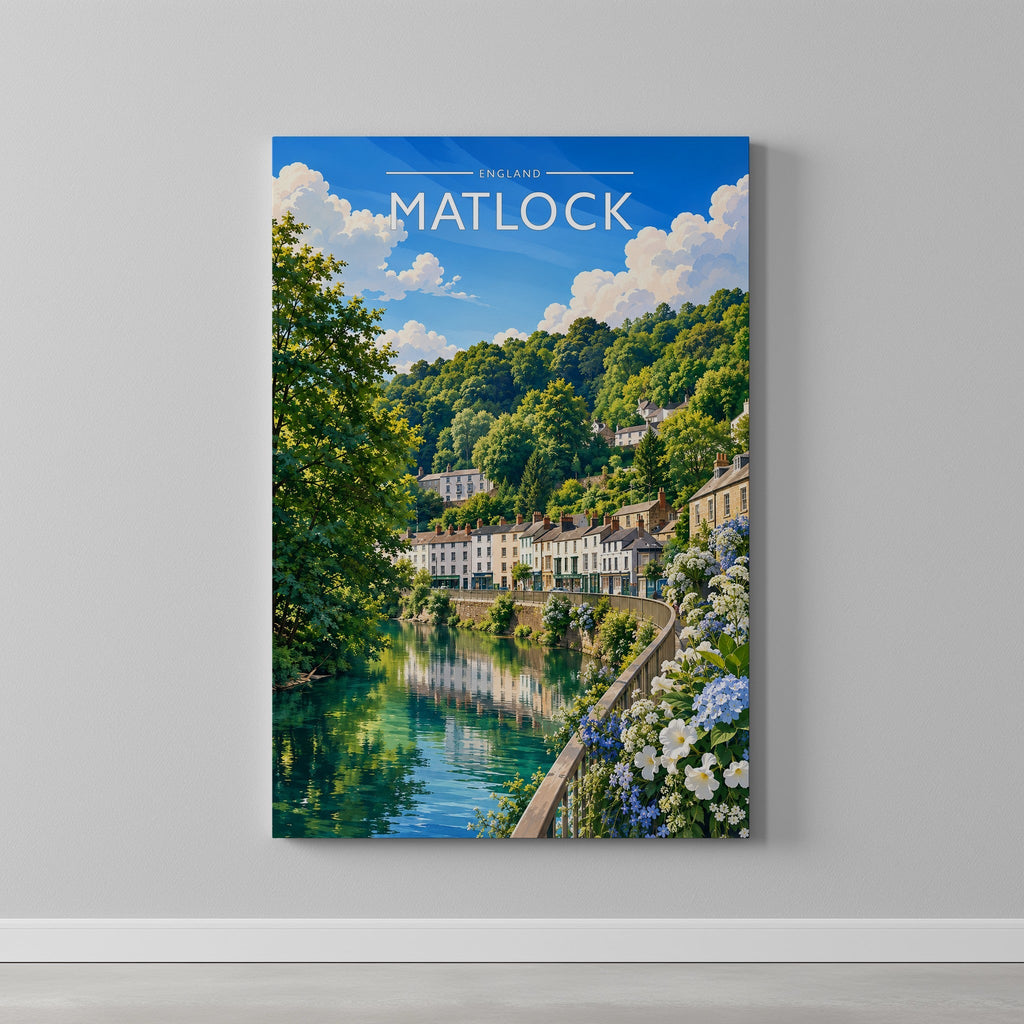 Matlock Travel Poster as a gallery-wrapped canvas on a plain wall