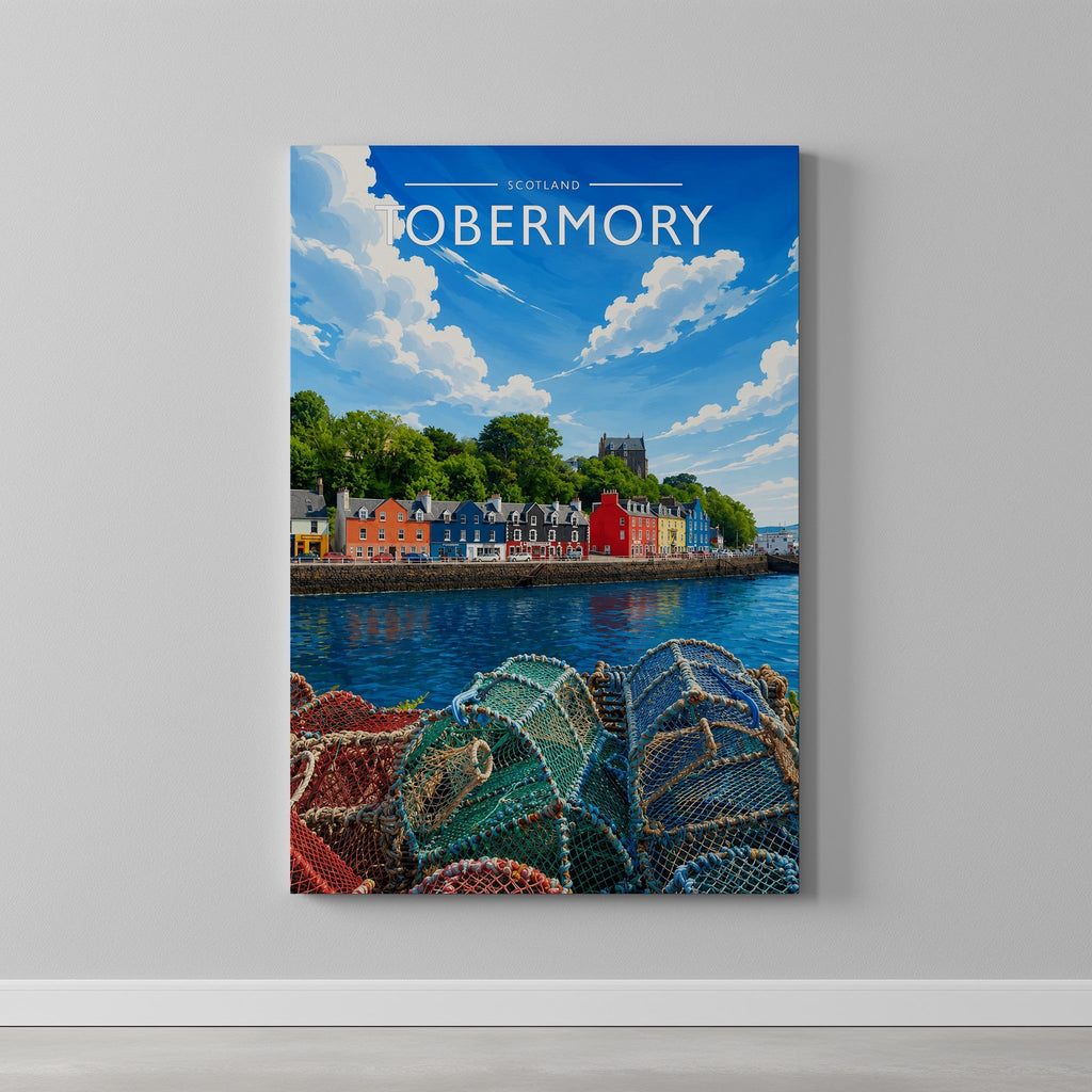 Tobermory #3 Travel Poster as a gallery-wrapped canvas on a plain wall