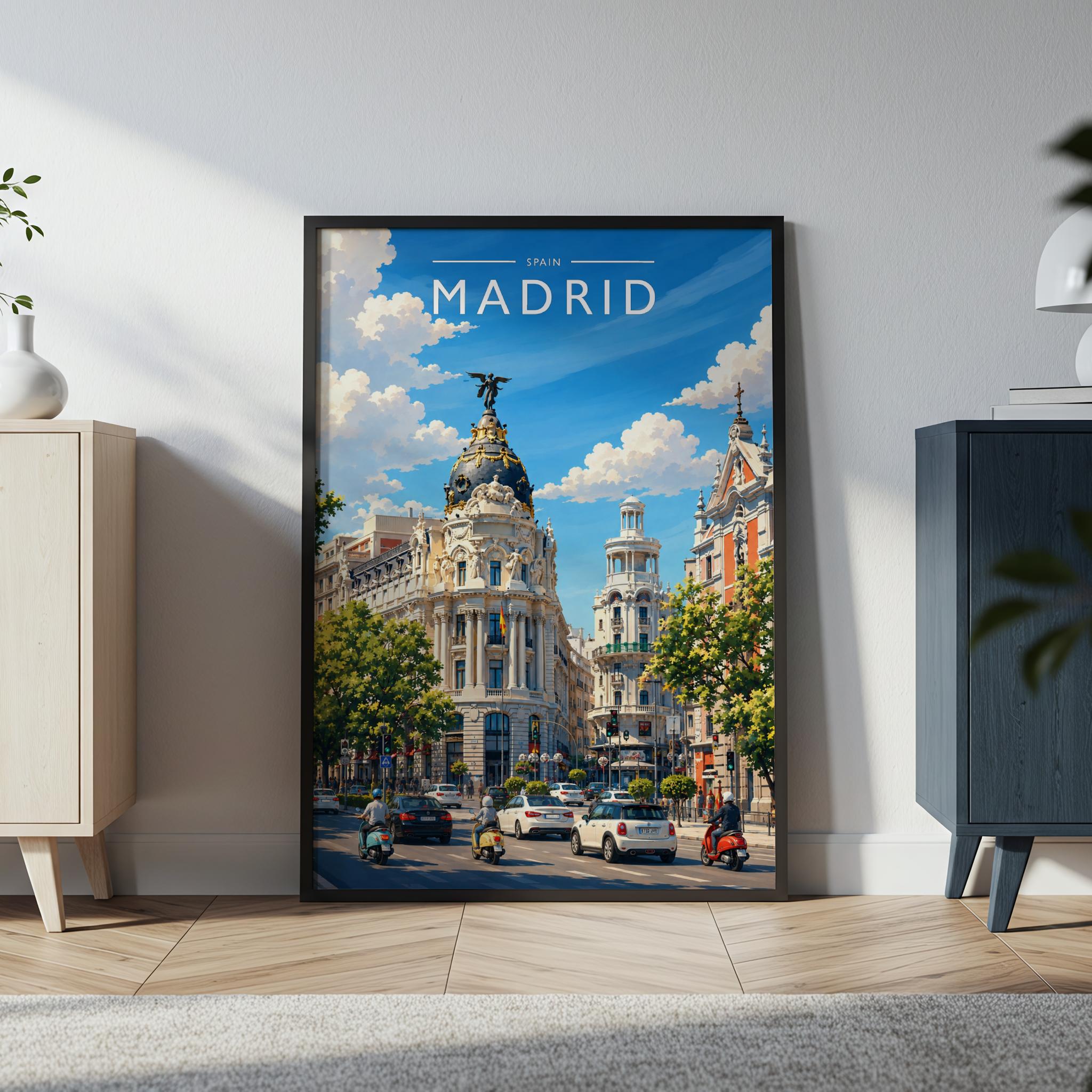 Madrid #3 Travel Poster in a black frame