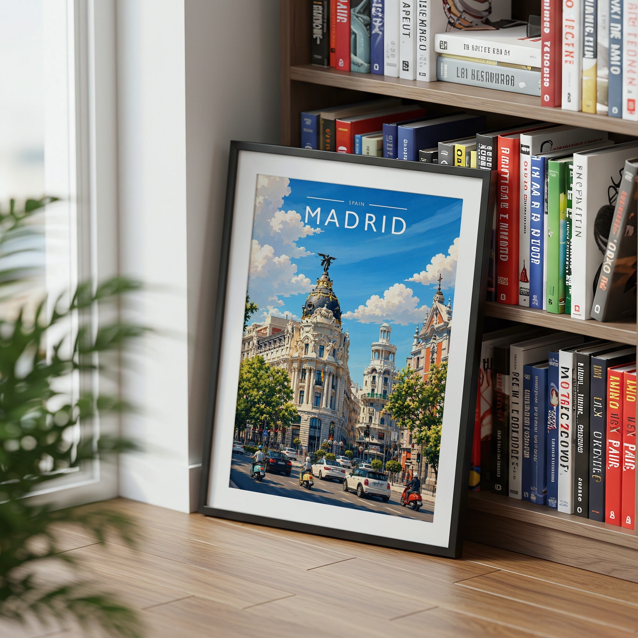 Madrid #3 Travel Poster mounted in a black frame