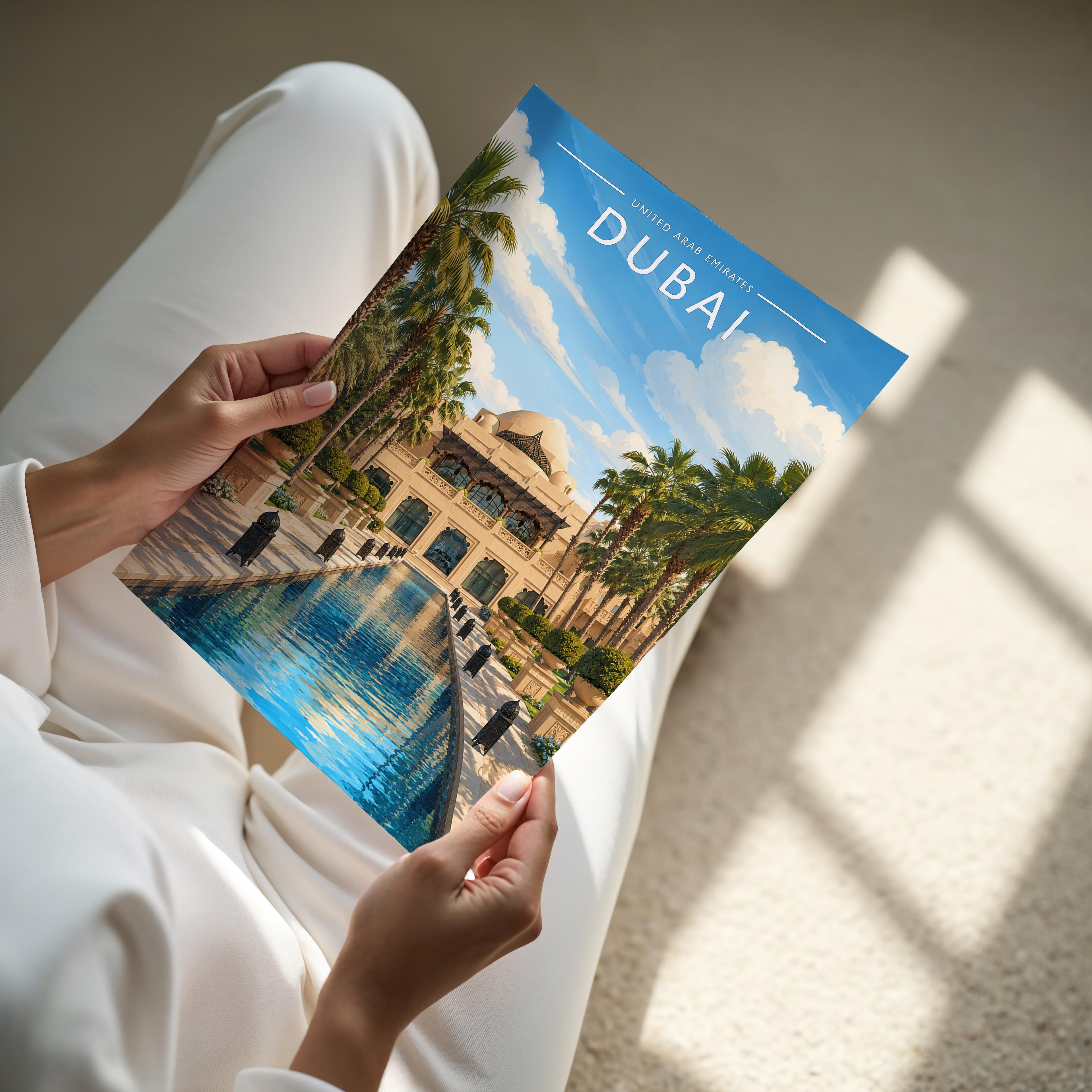 Dubai Travel Poster - A4 print held in hand