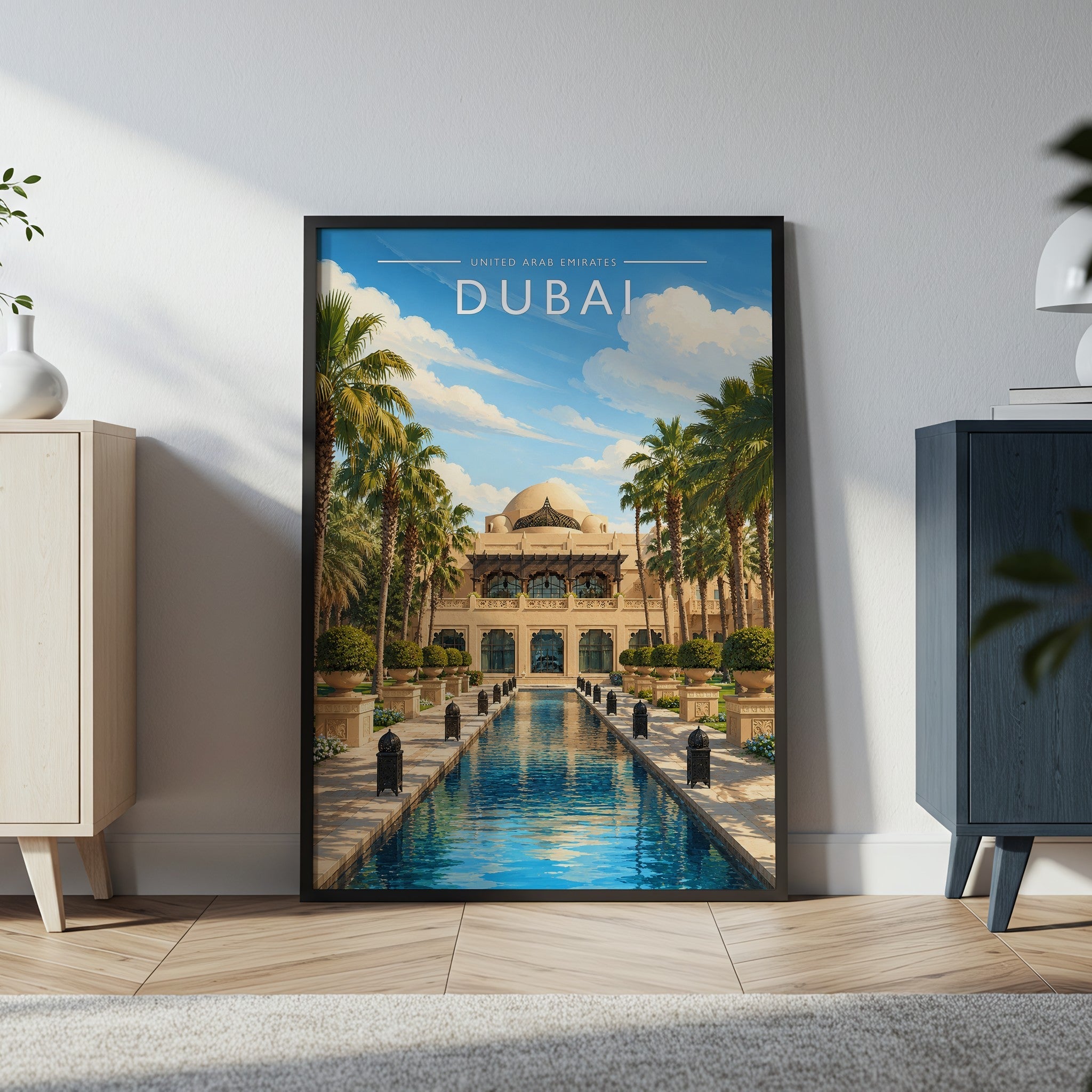 Dubai Travel Poster in a black frame