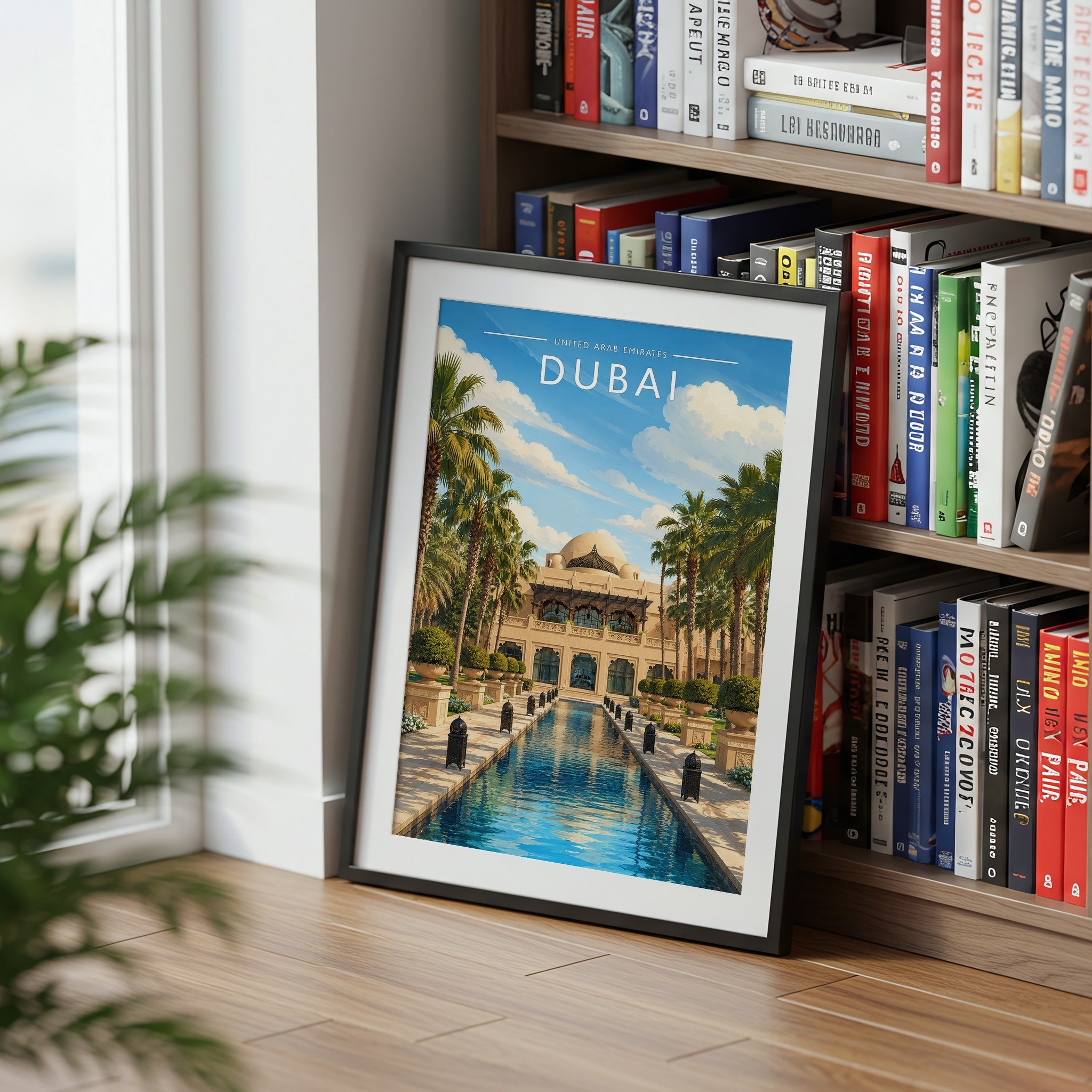 Dubai Travel Poster mounted in a black frame
