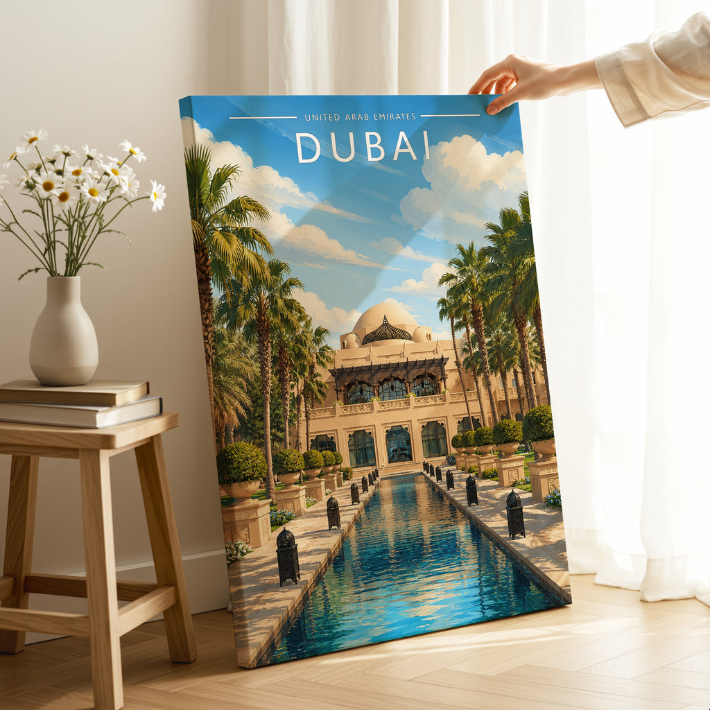 Dubai Travel Poster as a gallery-wrapped canvas