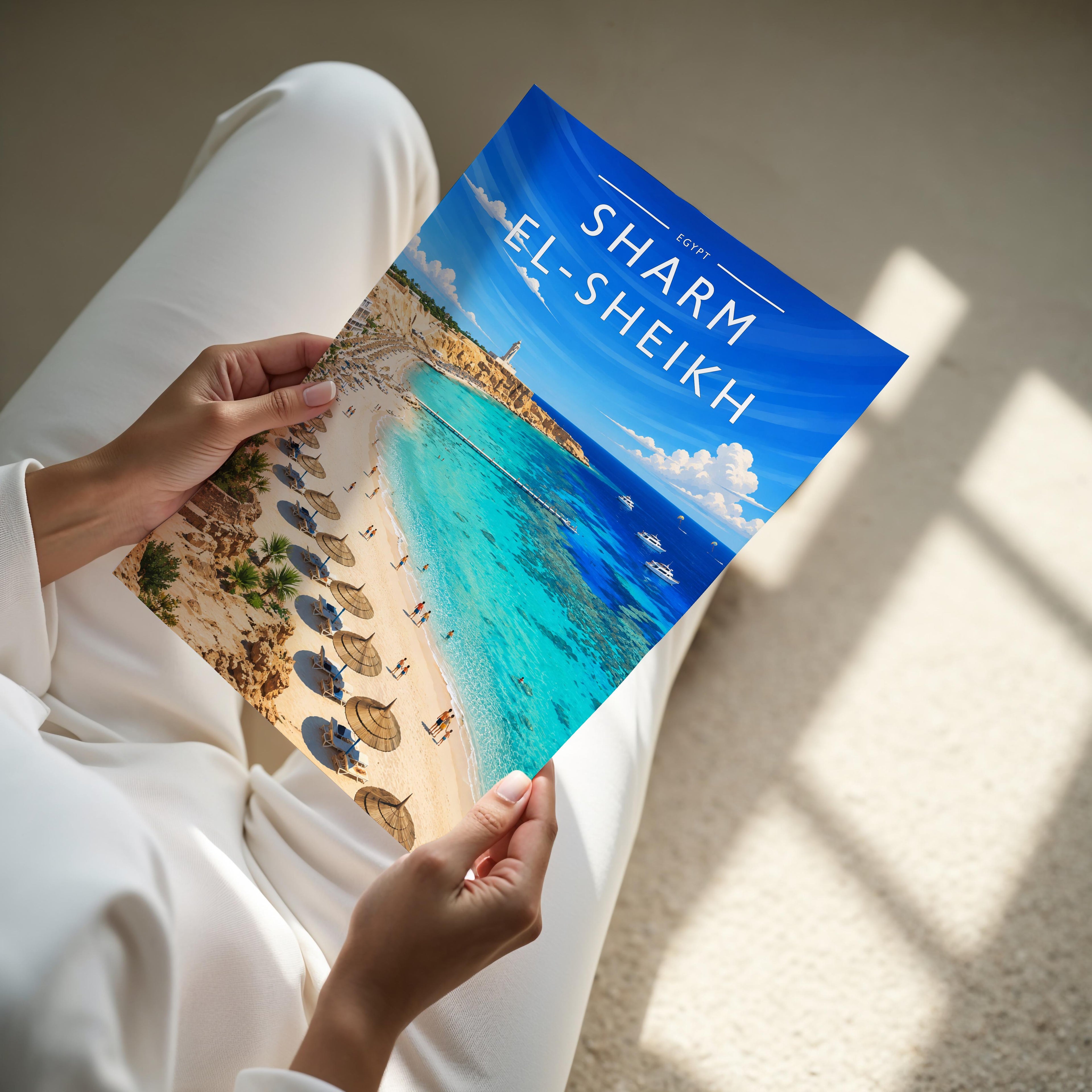 Sharm El-Sheikh Travel Poster - A4 print held in hand