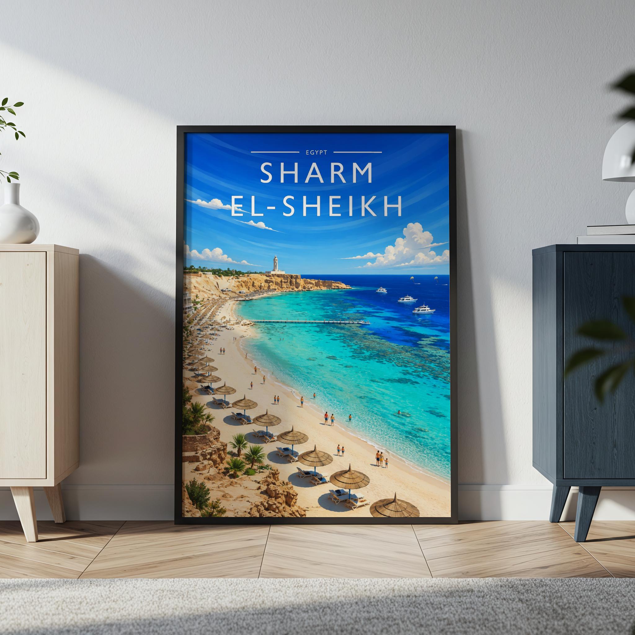 Sharm El-Sheikh Travel Poster in a black frame