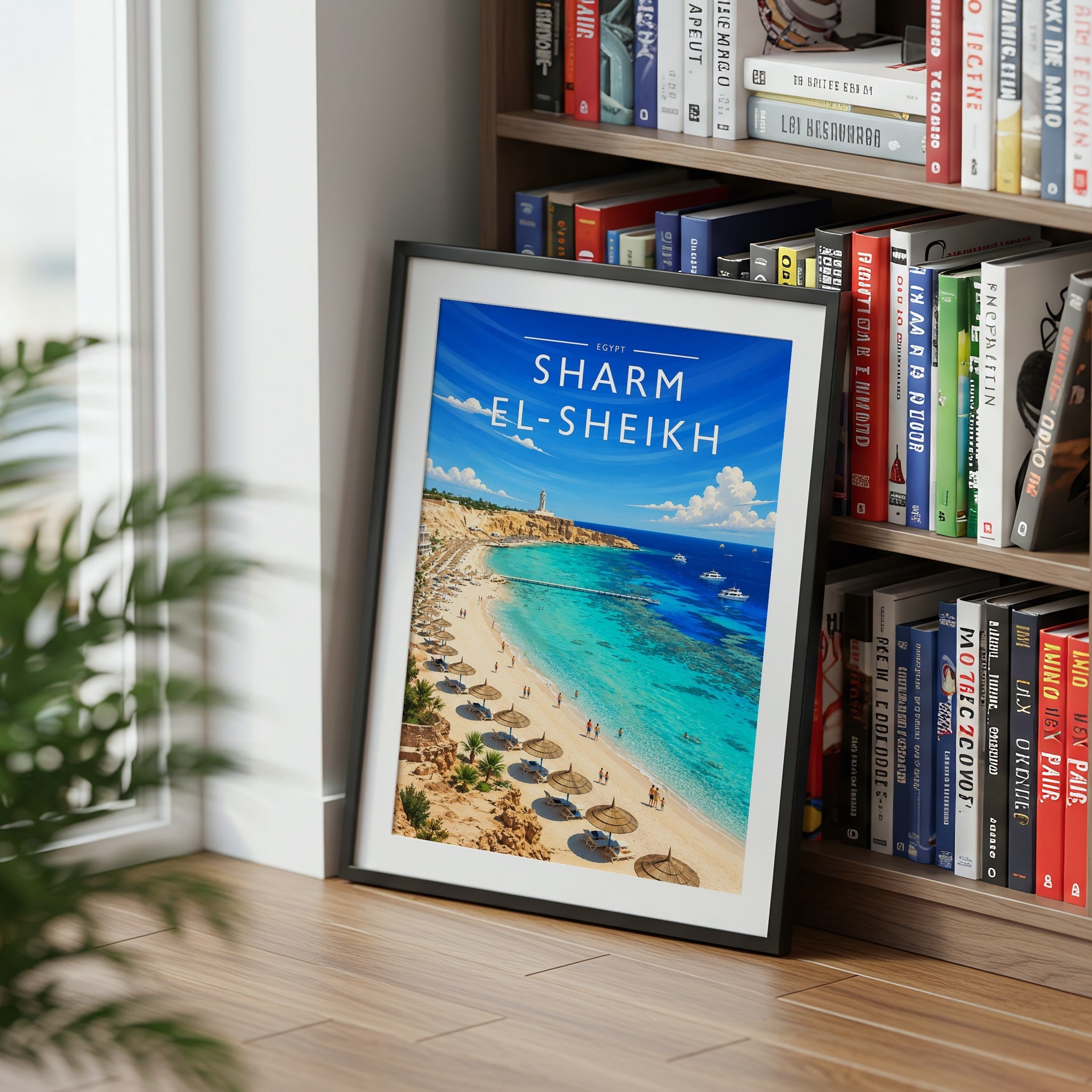Sharm El-Sheikh Travel Poster mounted in a black frame