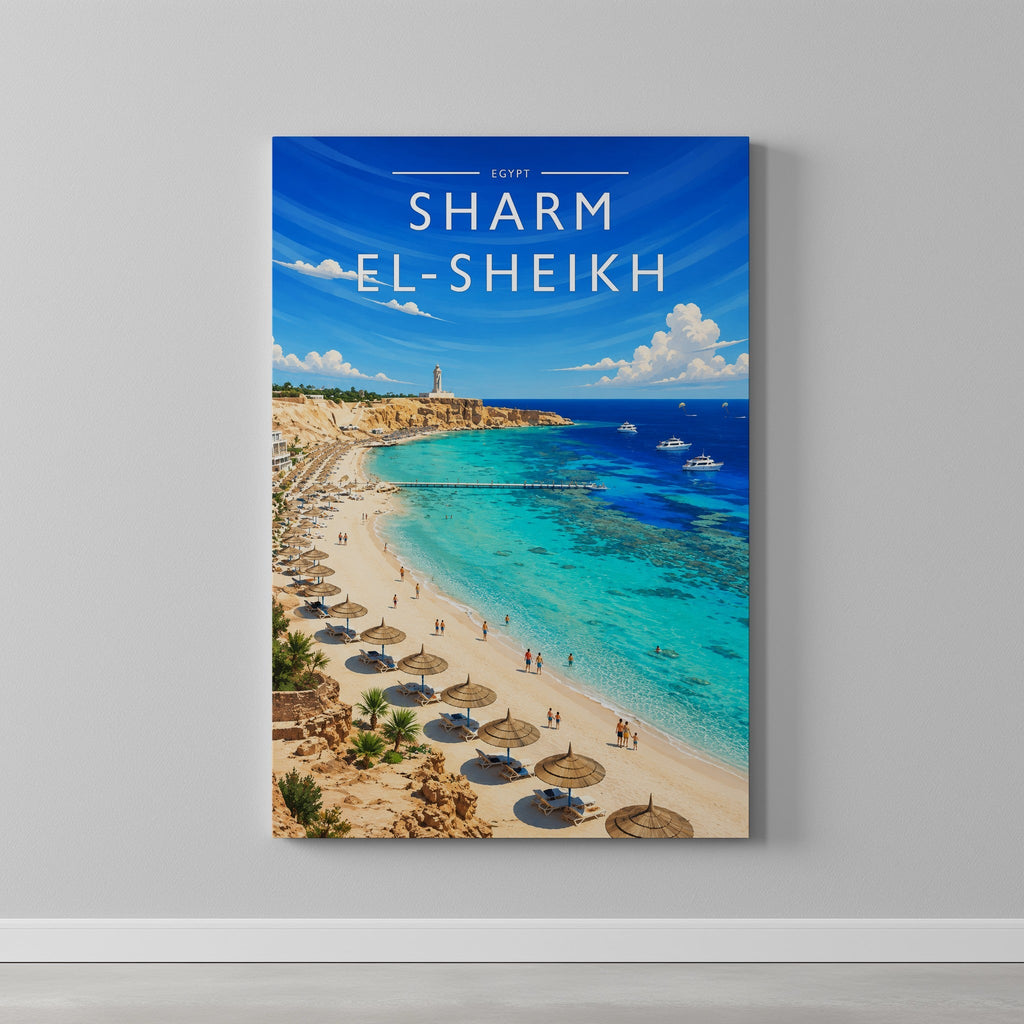 Sharm El-Sheikh Travel Poster as a gallery-wrapped canvas on a plain wall