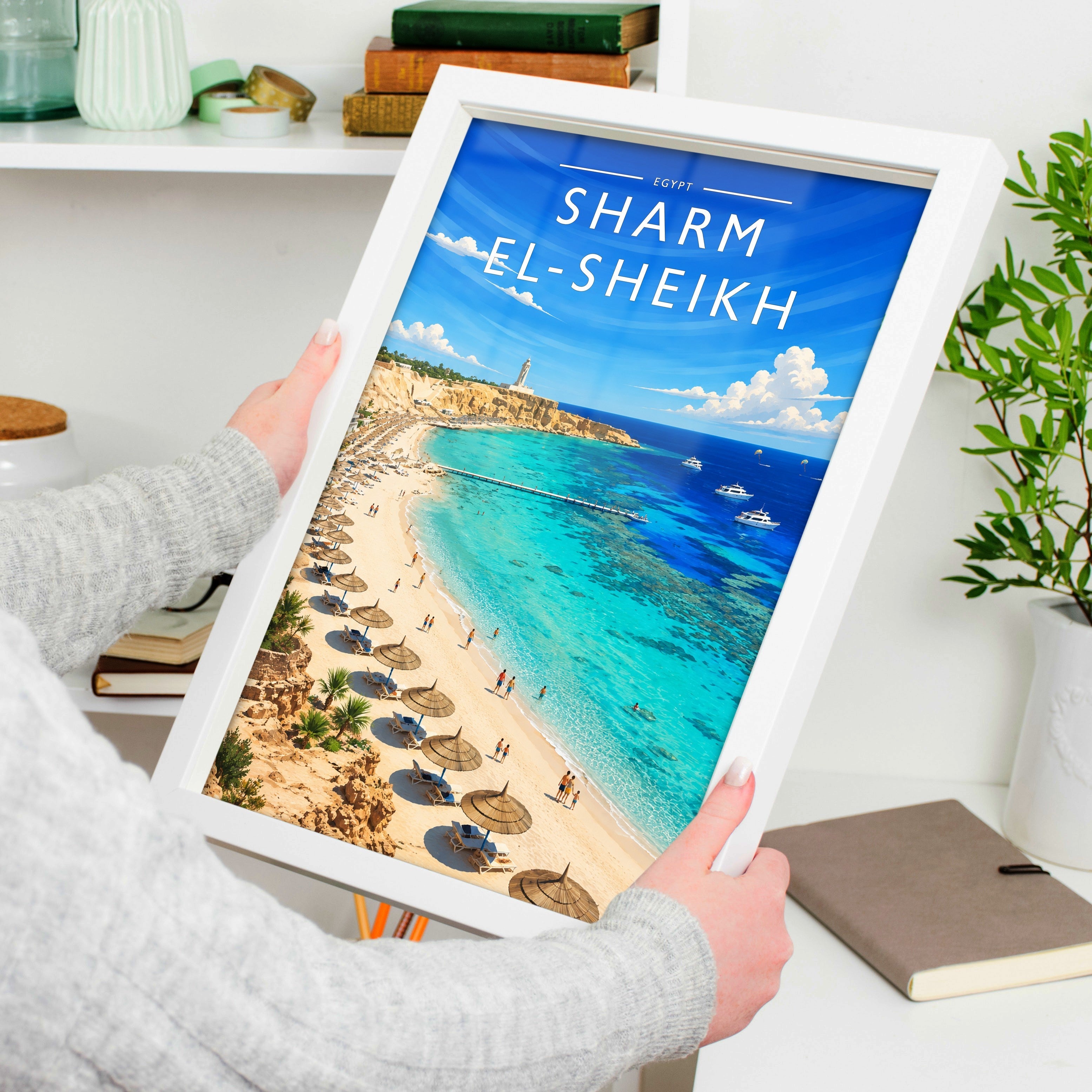 Sharm El-Sheikh Travel Poster held in a white frame