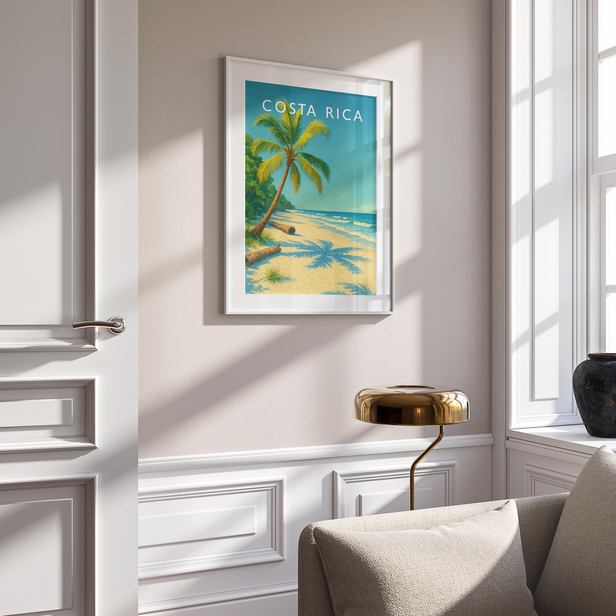 Costa Rica Travel Poster mounted in a white frame
