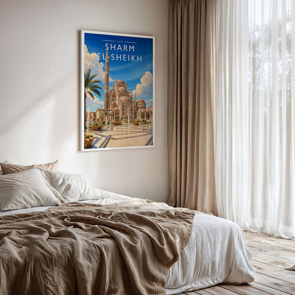 Sharm El-Sheikh #2 Travel Poster framed on a bedroom wall