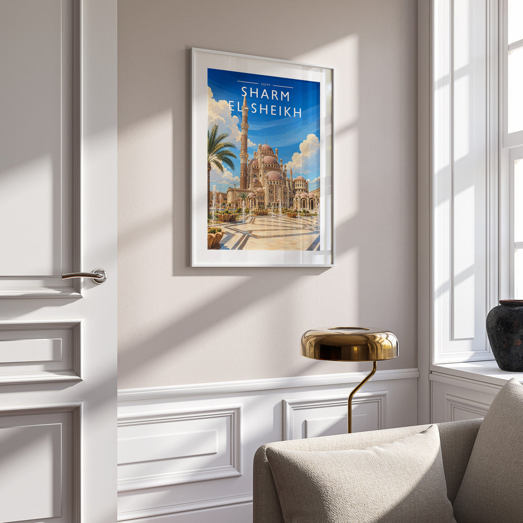 Sharm El-Sheikh #2 Travel Poster in a white frame on a panelled wall