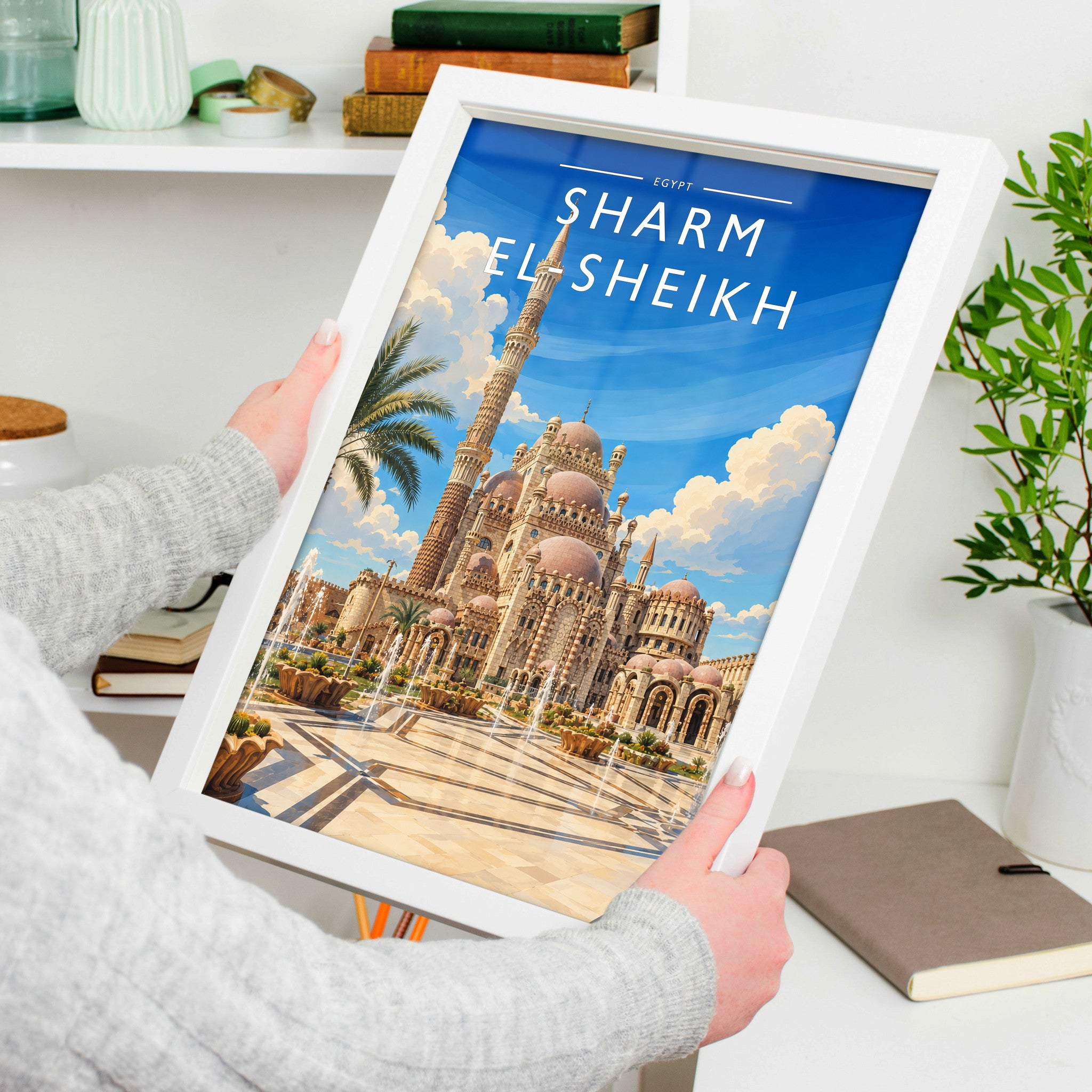 Sharm El-Sheikh #2 Travel Poster in a white frame, held to show scale