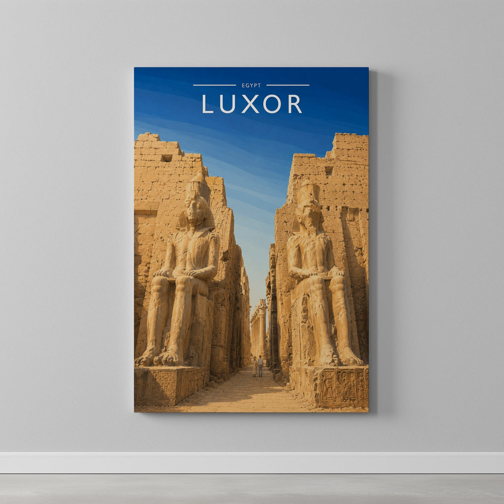 Luxor Travel Poster as a gallery-wrapped canvas on a plain wall