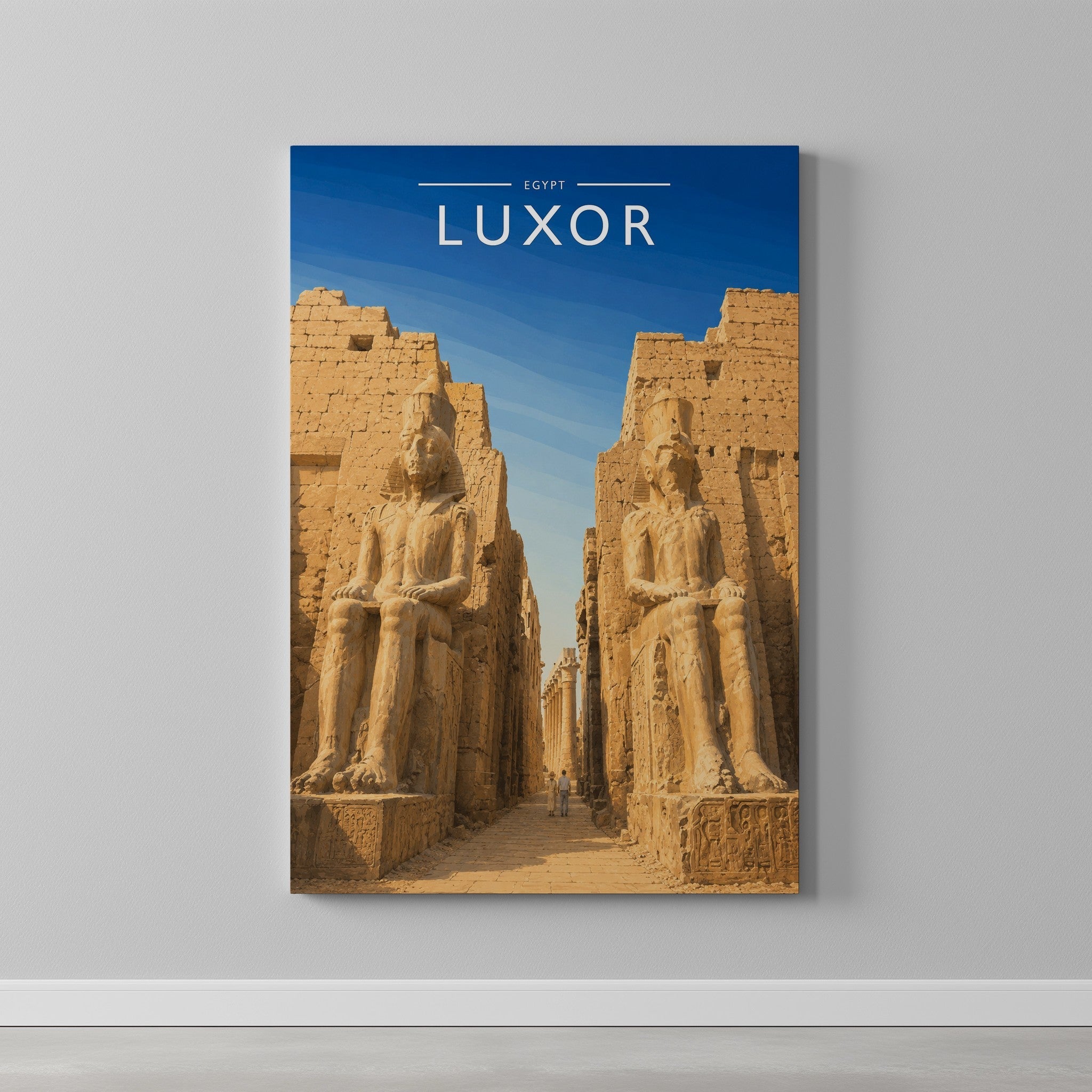 Luxor Travel Poster as a gallery-wrapped canvas on a plain wall