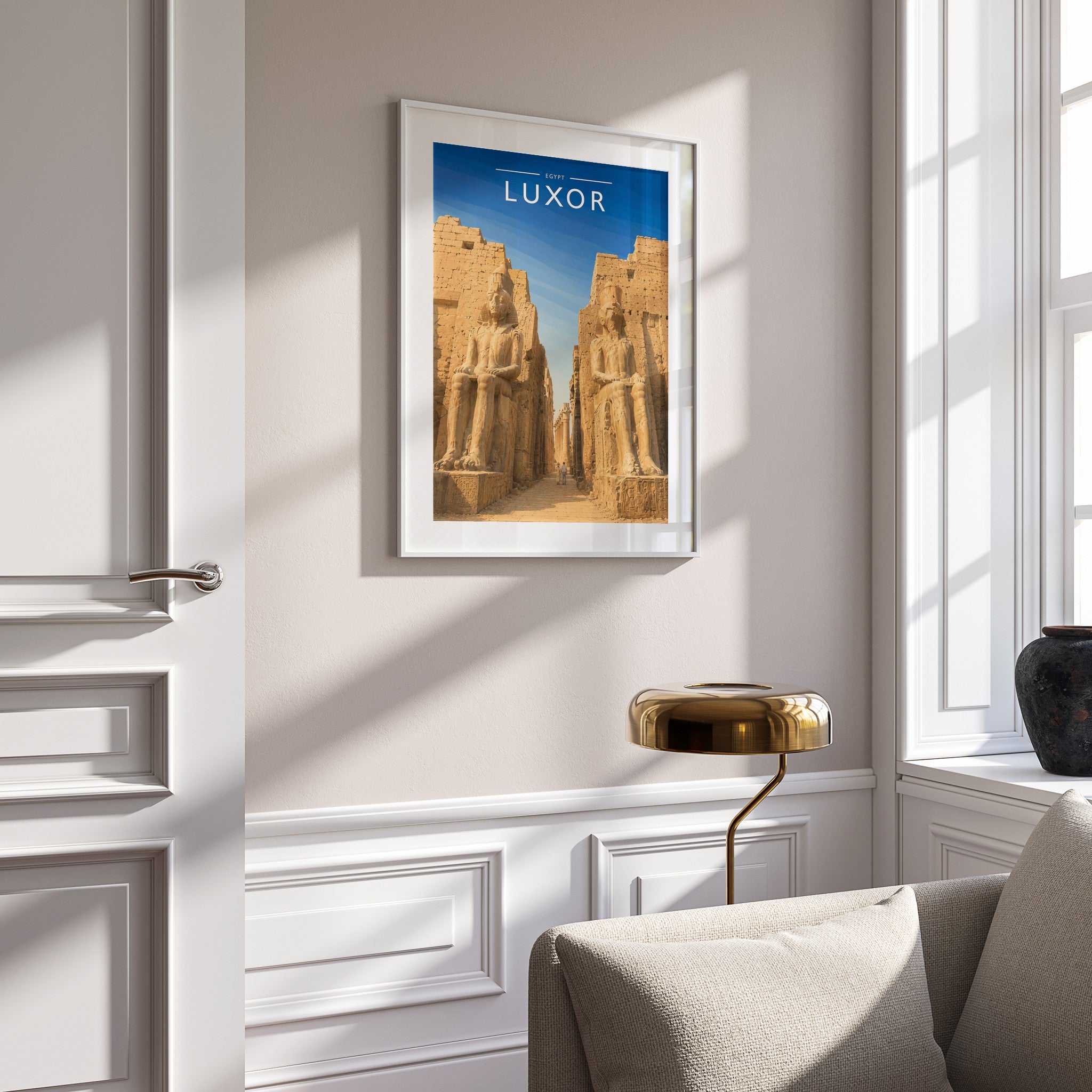 Luxor Travel Poster mounted in a white frame