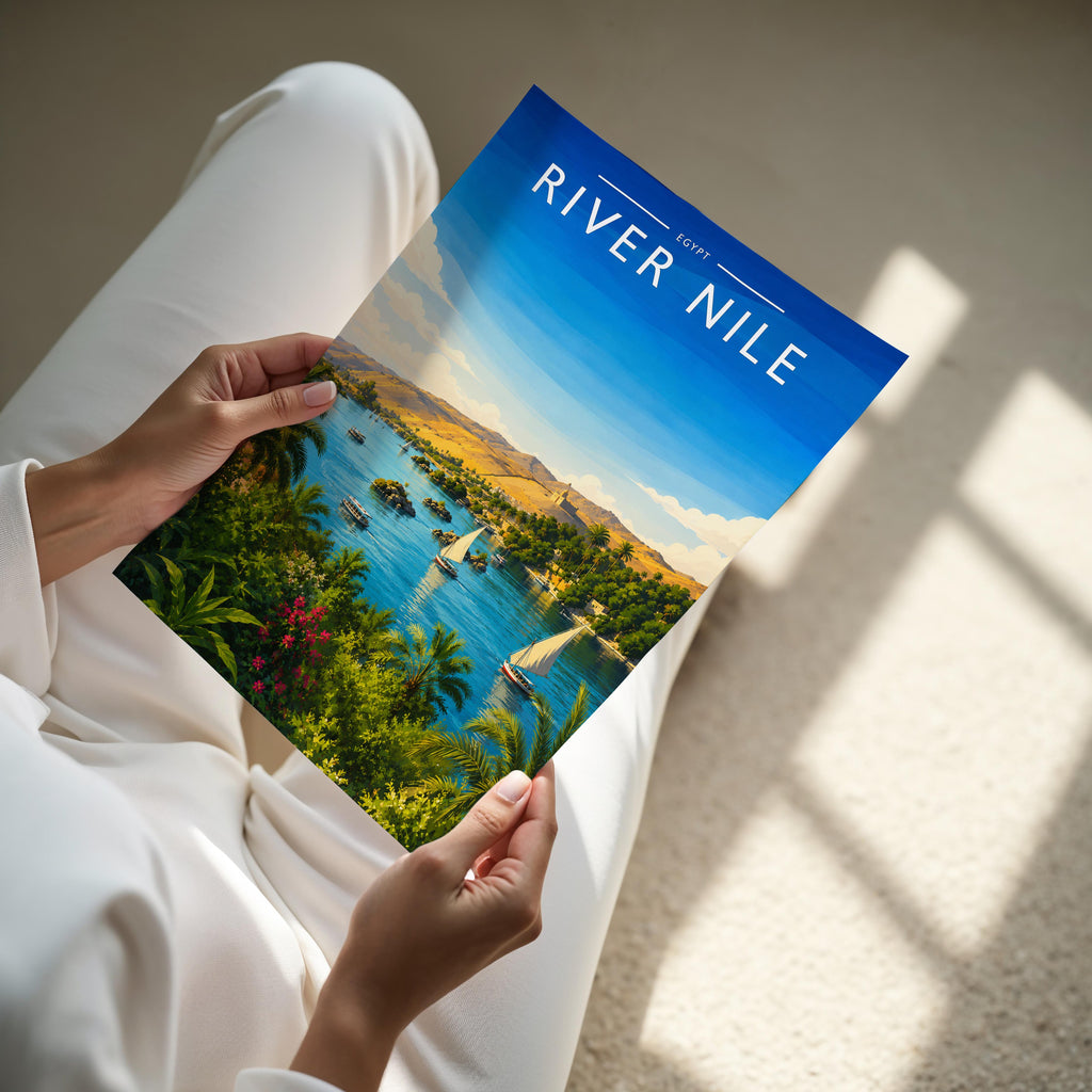 River Nile Travel Poster - A4 print held in hand