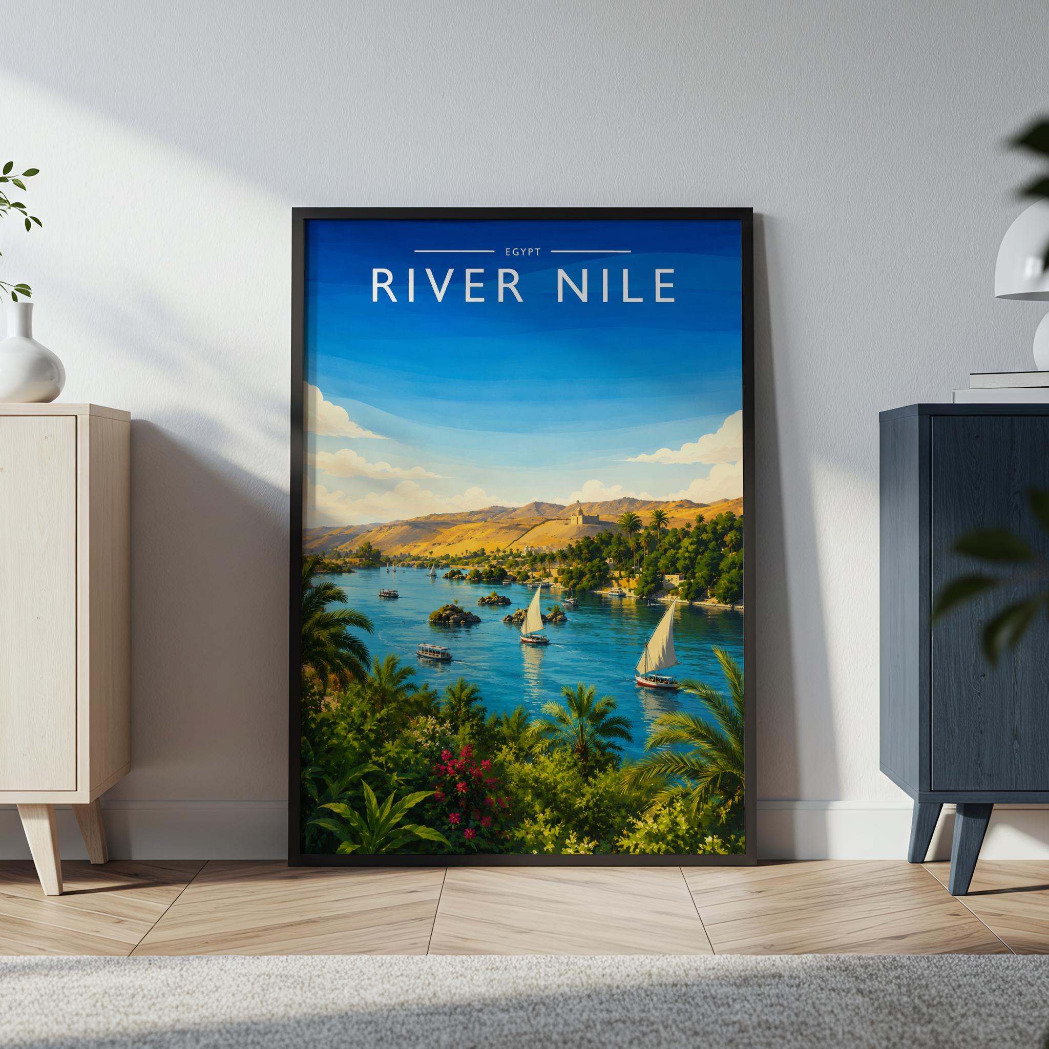 River Nile Travel Poster in a black frame