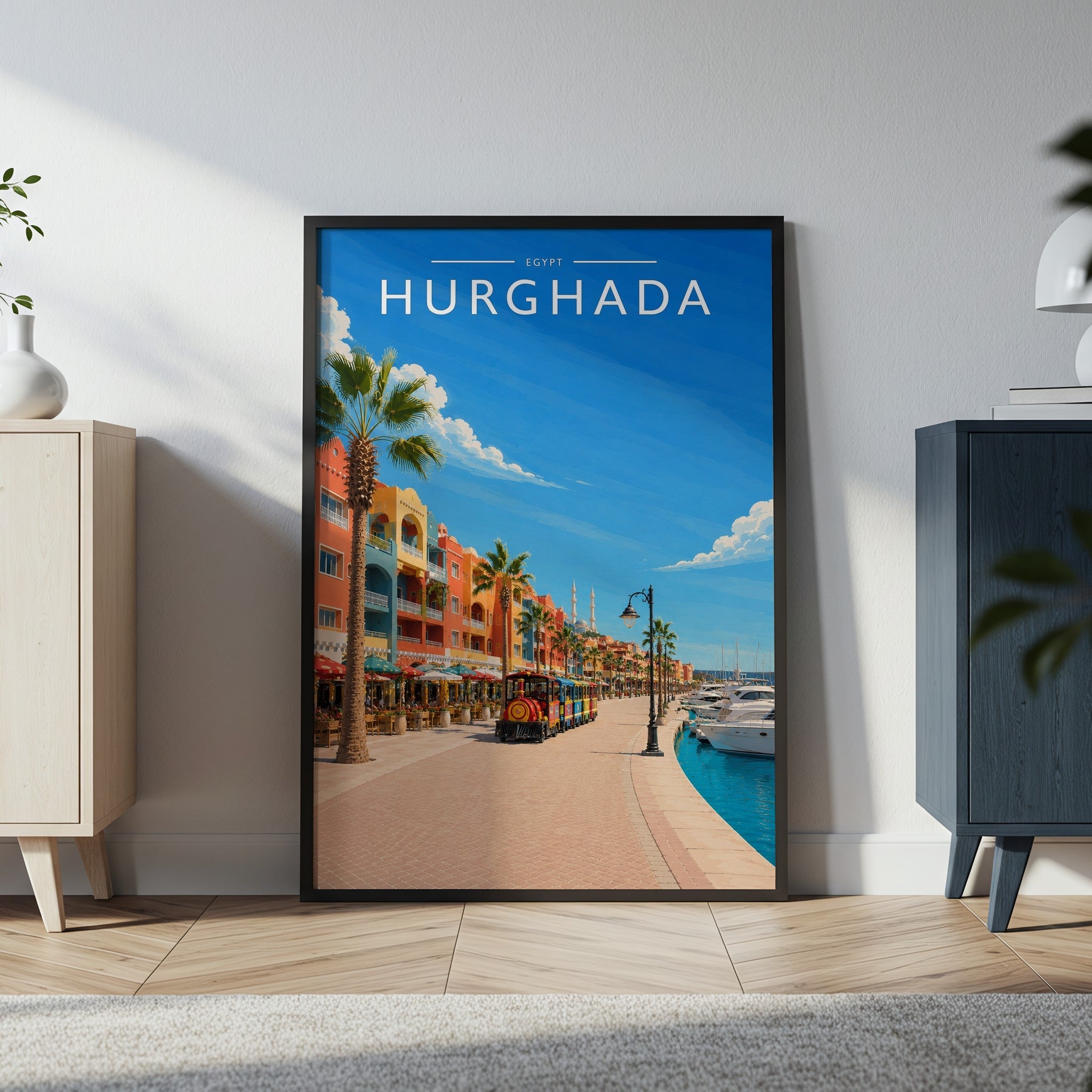 Hurghada Travel Poster in a black frame