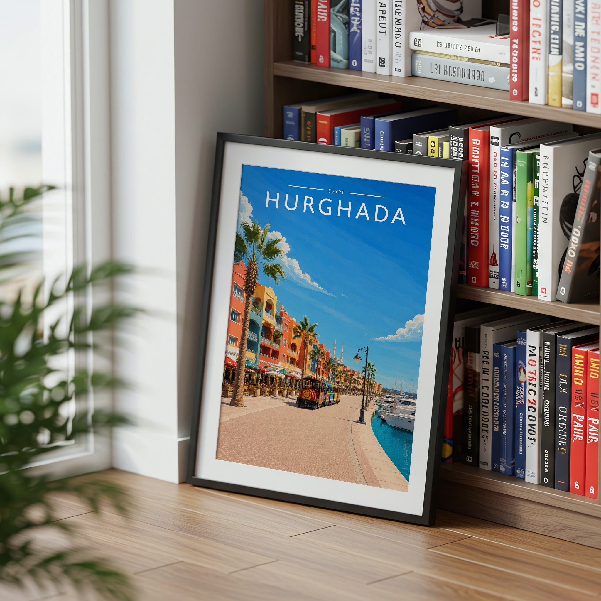 Hurghada Travel Poster mounted in a black frame