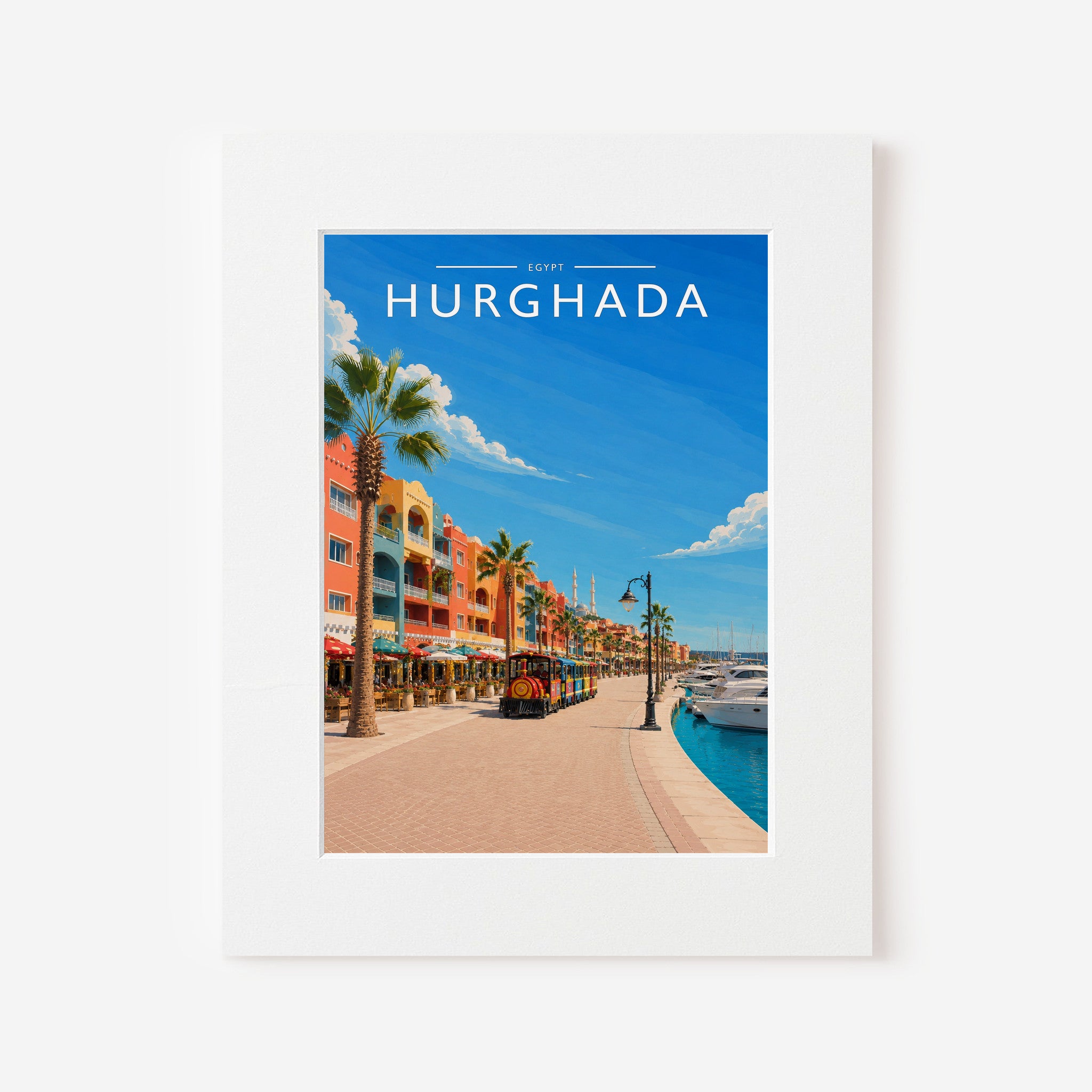 Hurghada Travel Poster in a white mount