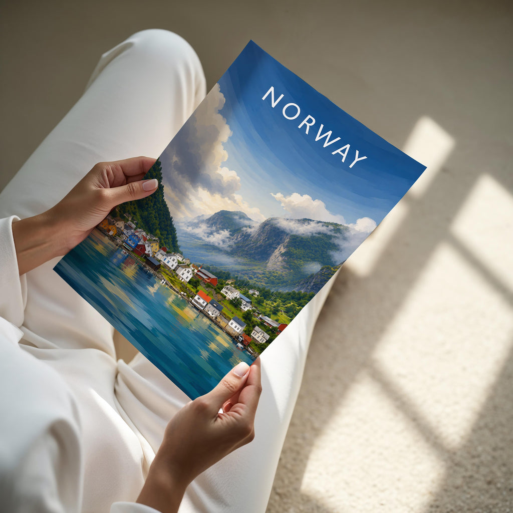 Norway #2 Travel Poster - A4 print held in hand