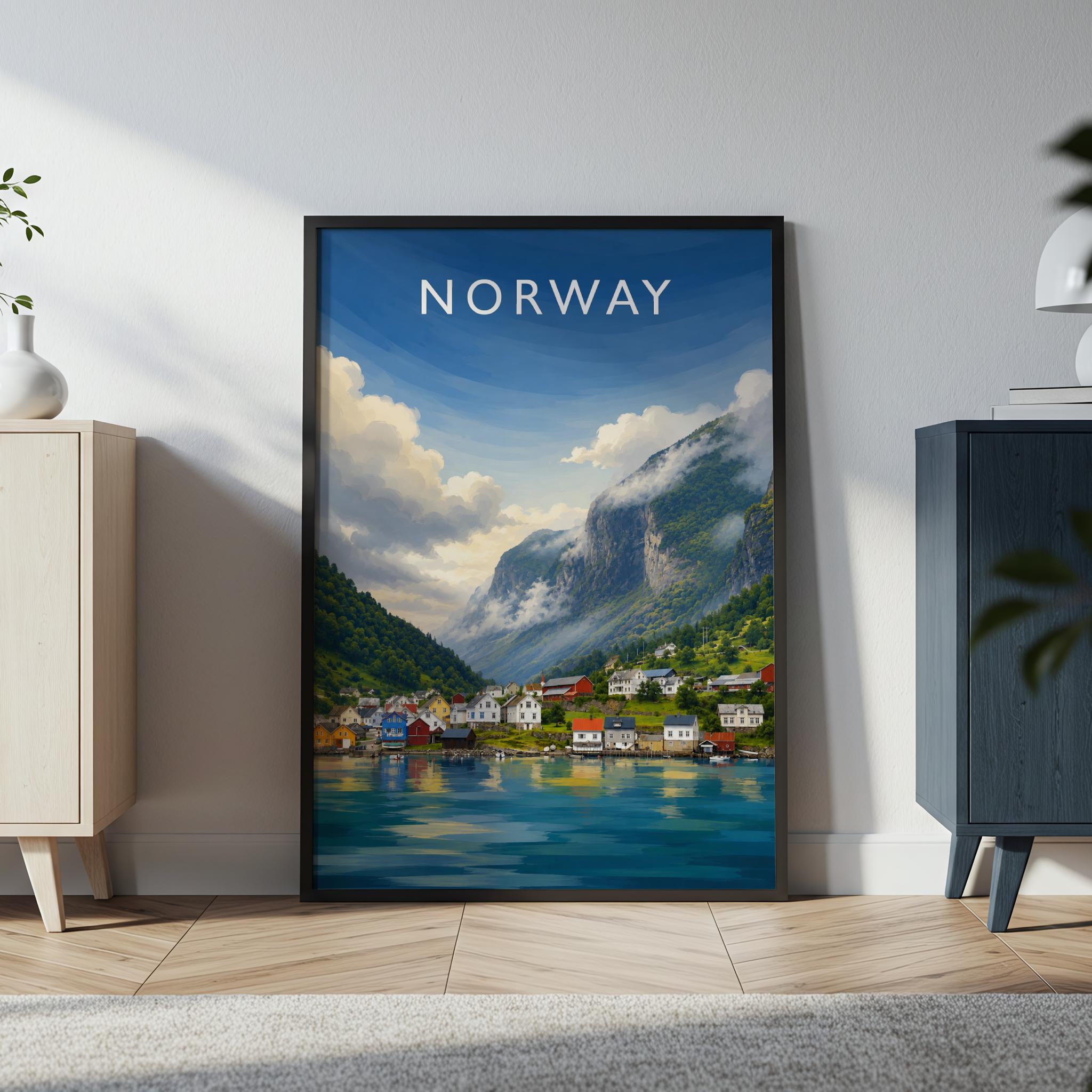 Norway #2 Travel Poster in a black frame