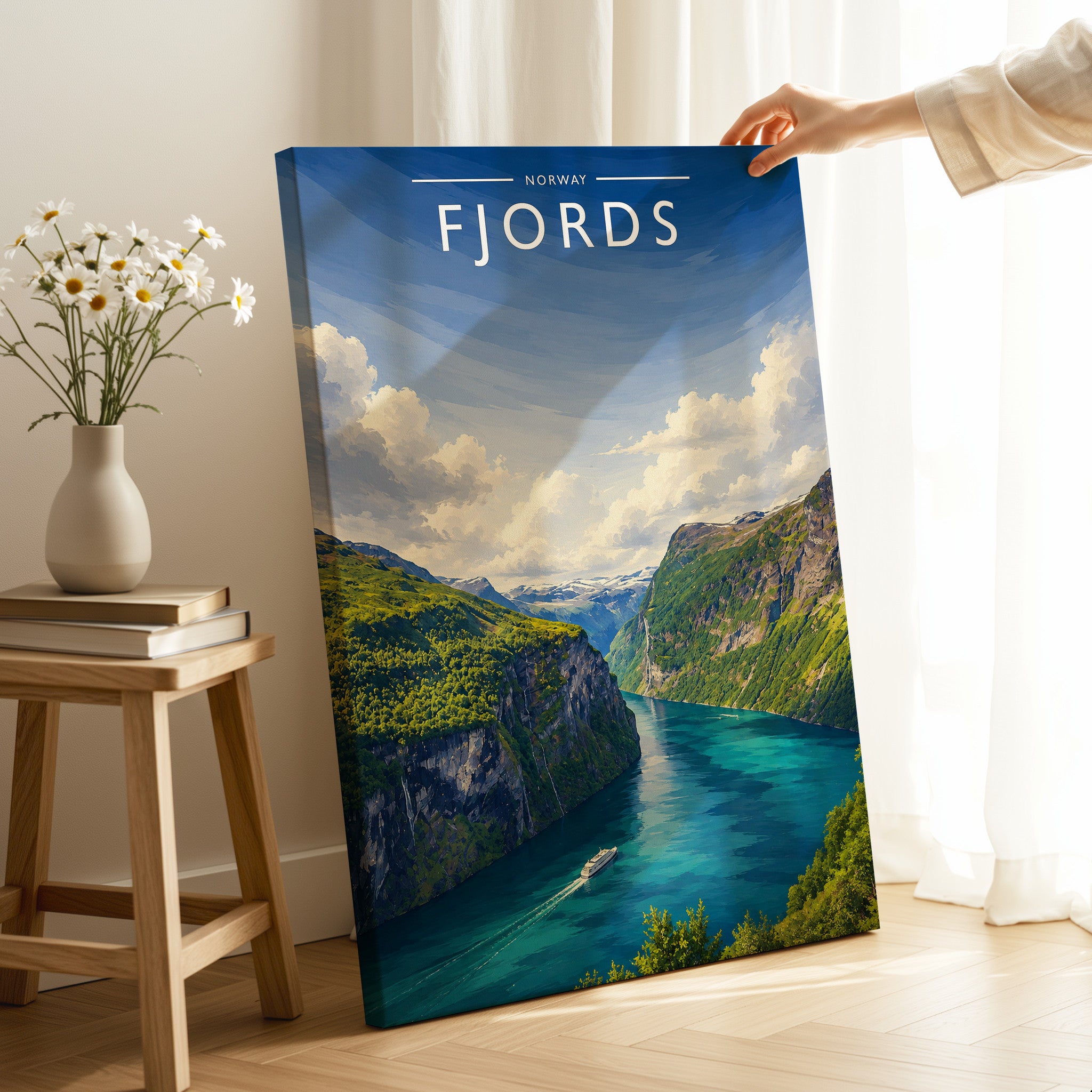 Fjords Travel Poster as a gallery-wrapped canvas