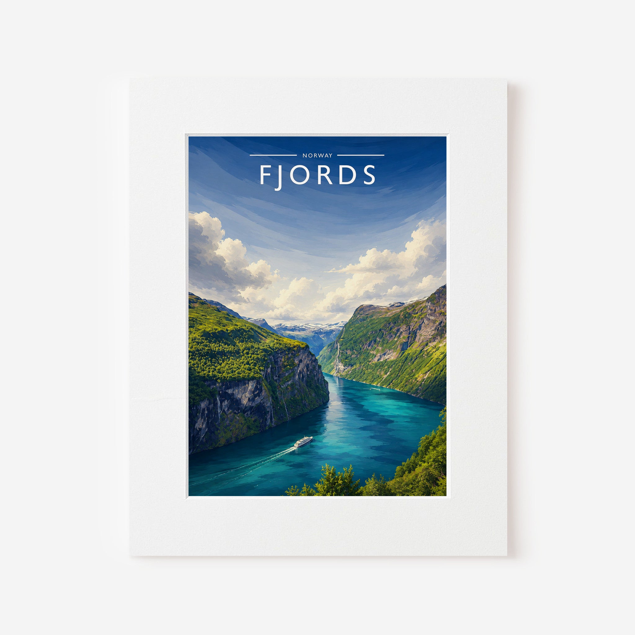 Fjords Travel Poster in a white mount