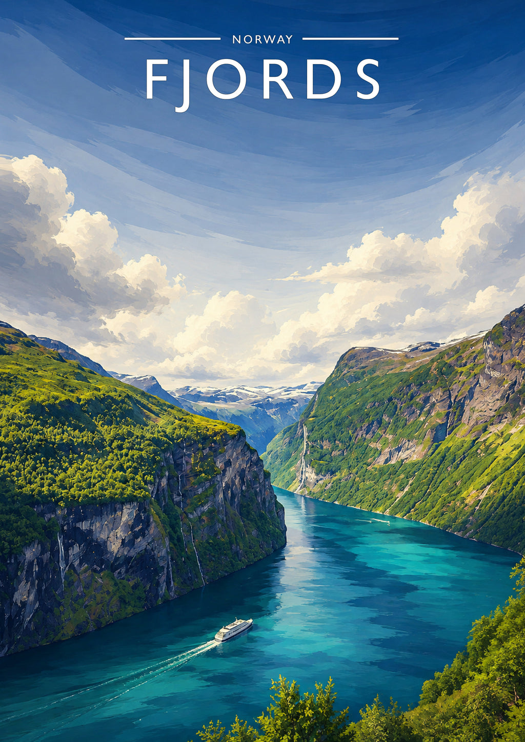 Fjords Travel Poster - A4 travel poster print