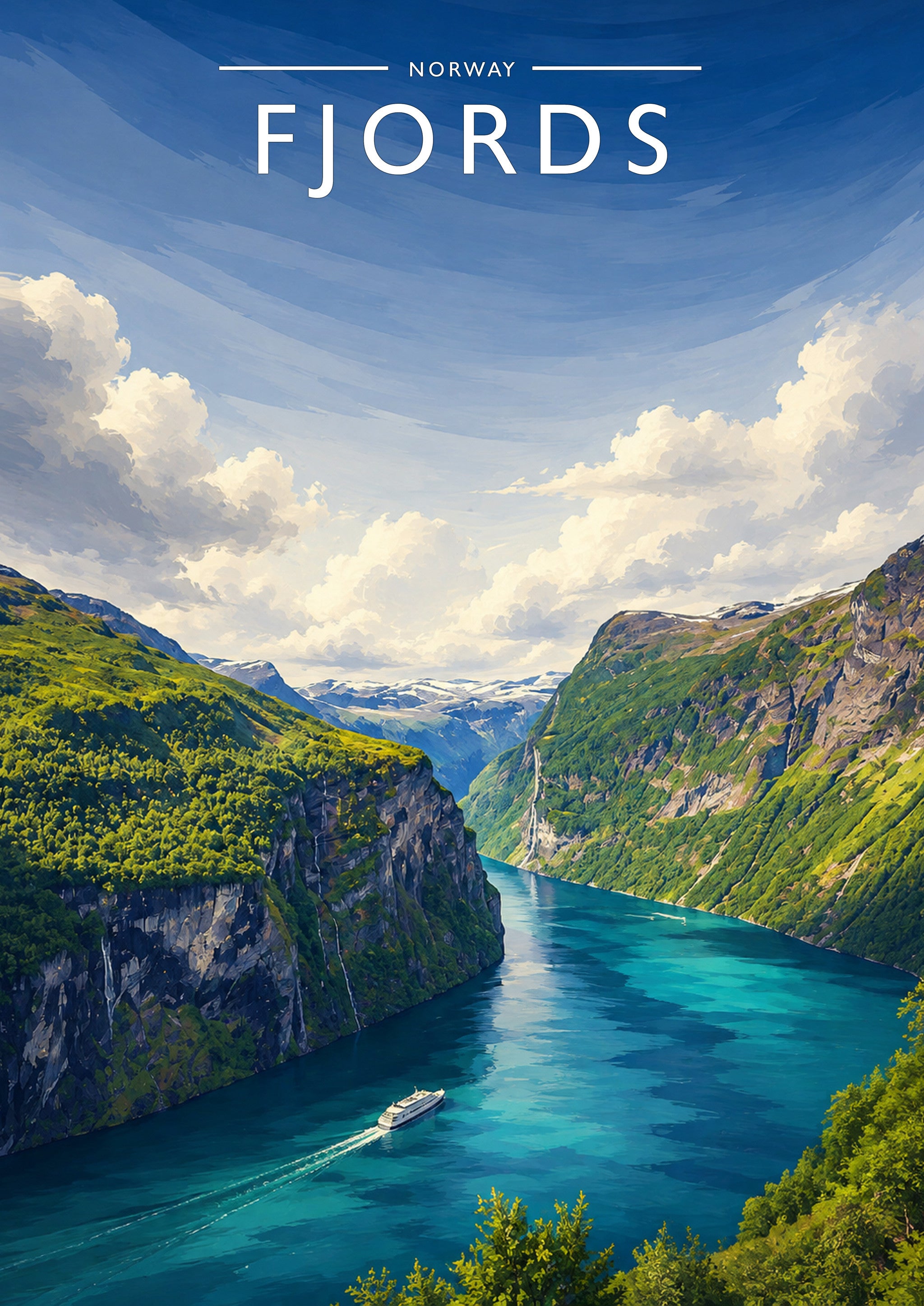 Fjords Travel Poster - A4 travel poster print