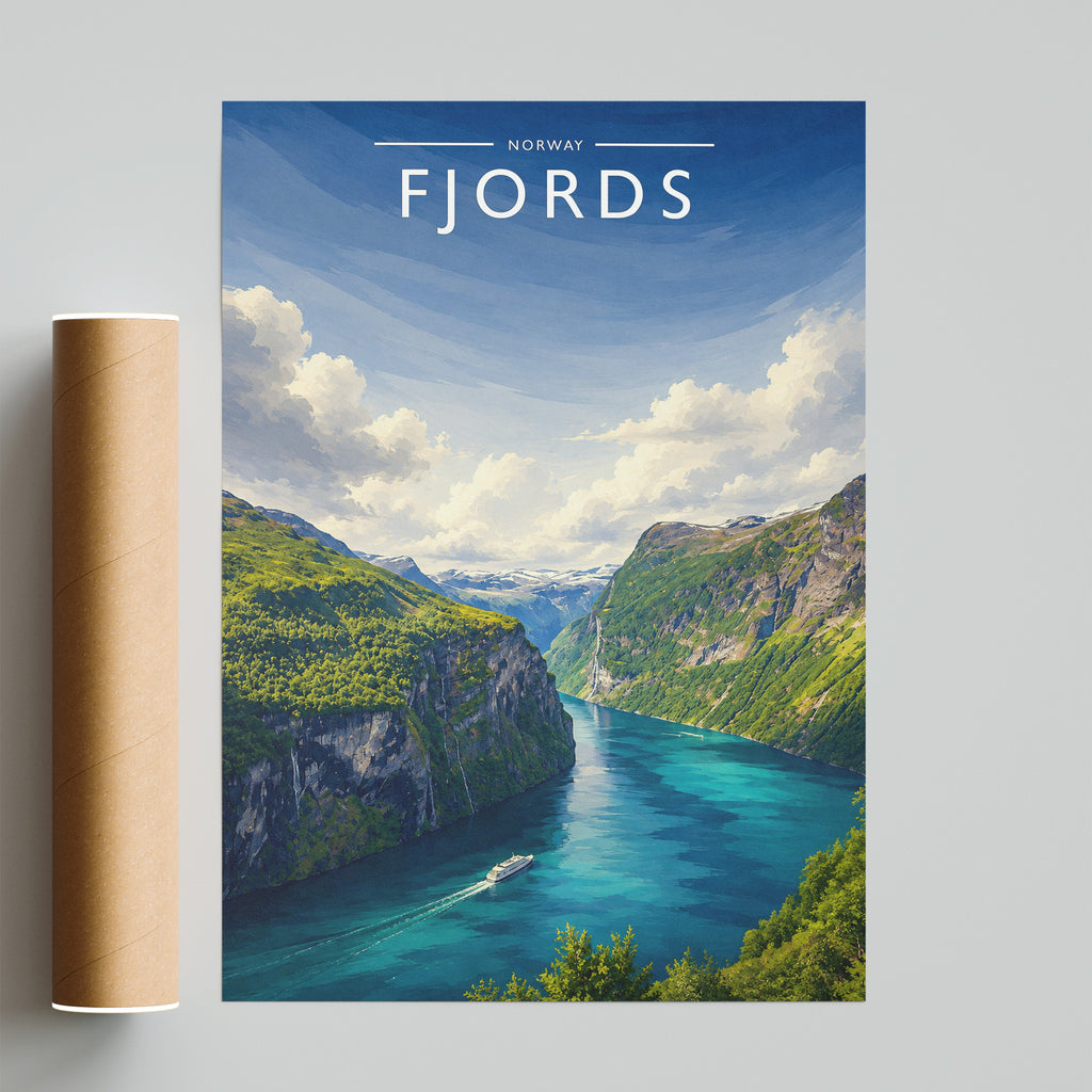 Fjords Travel Poster - fine art print with shipping tube