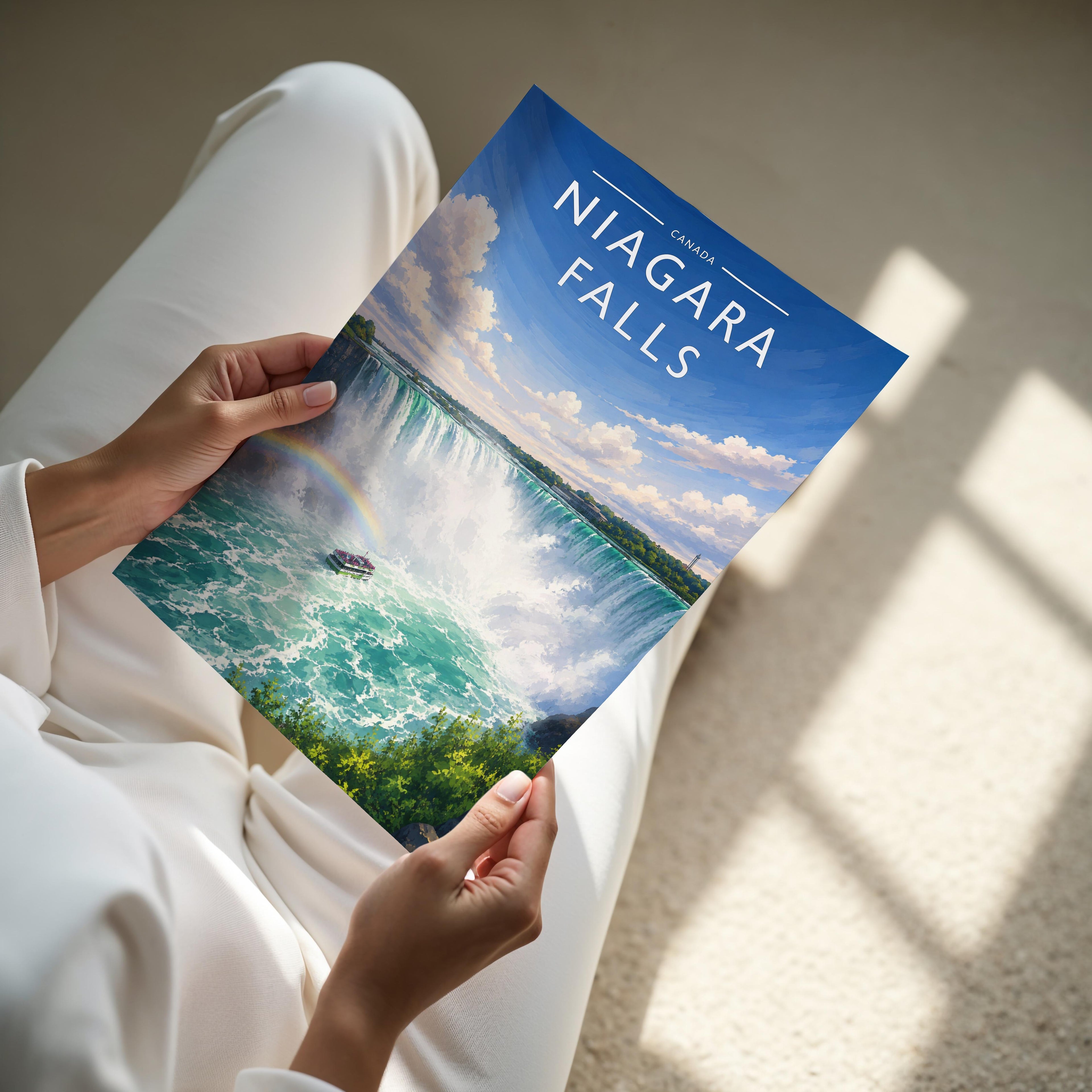 Niagara Falls Travel Poster - A4 print held in hand