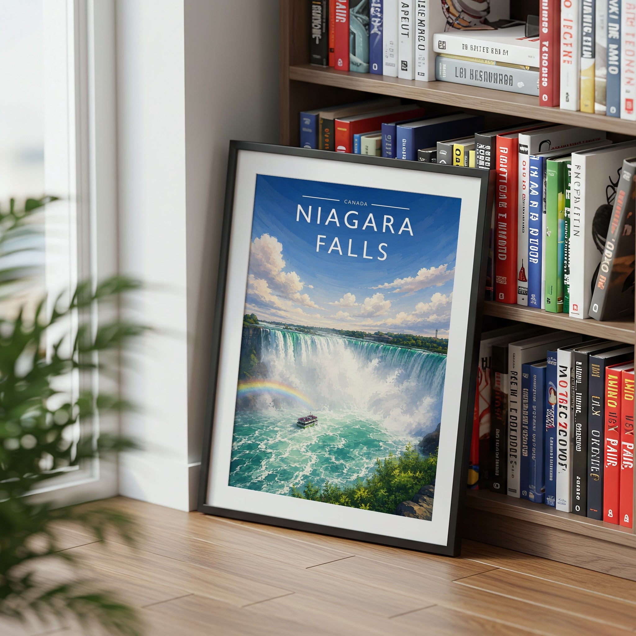 Niagara Falls Travel Poster mounted in a black frame