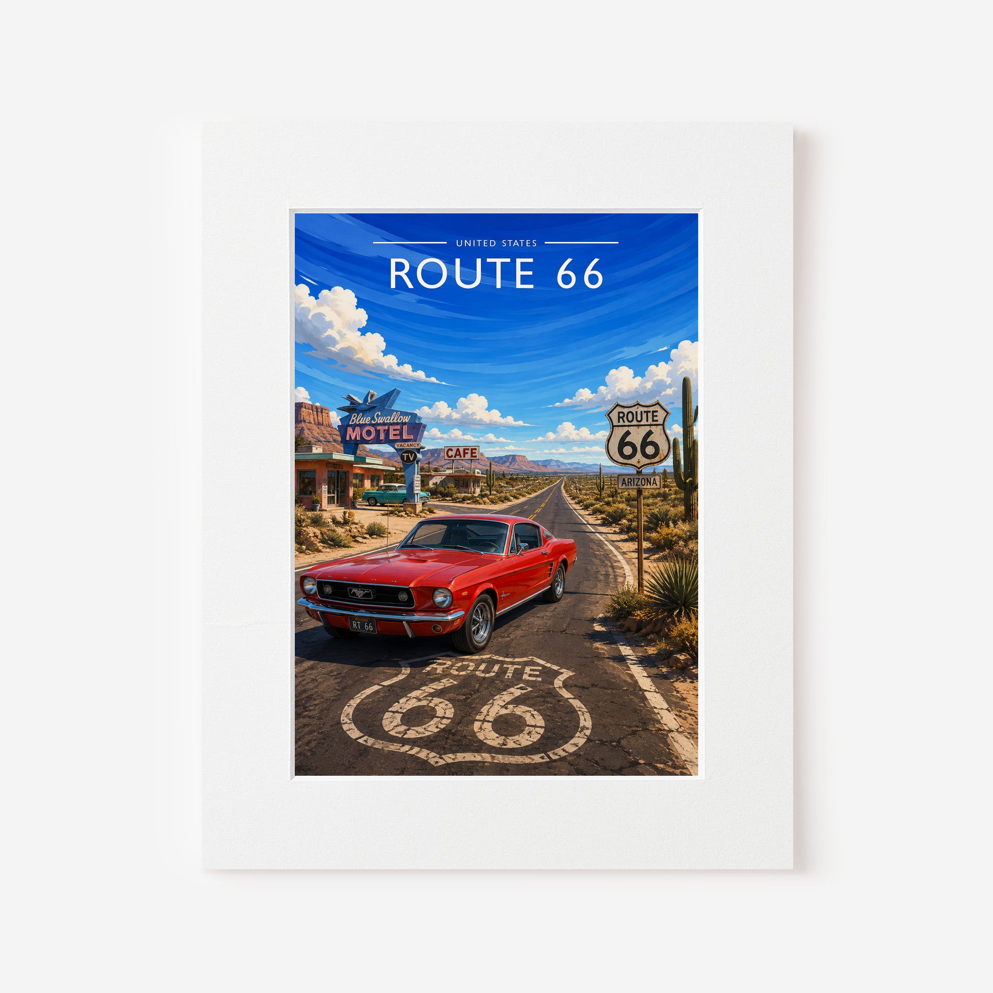 Route 66 Travel Poster in a white mount