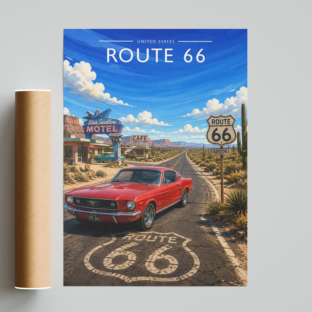 Route 66 Travel Poster - fine art print with shipping tube