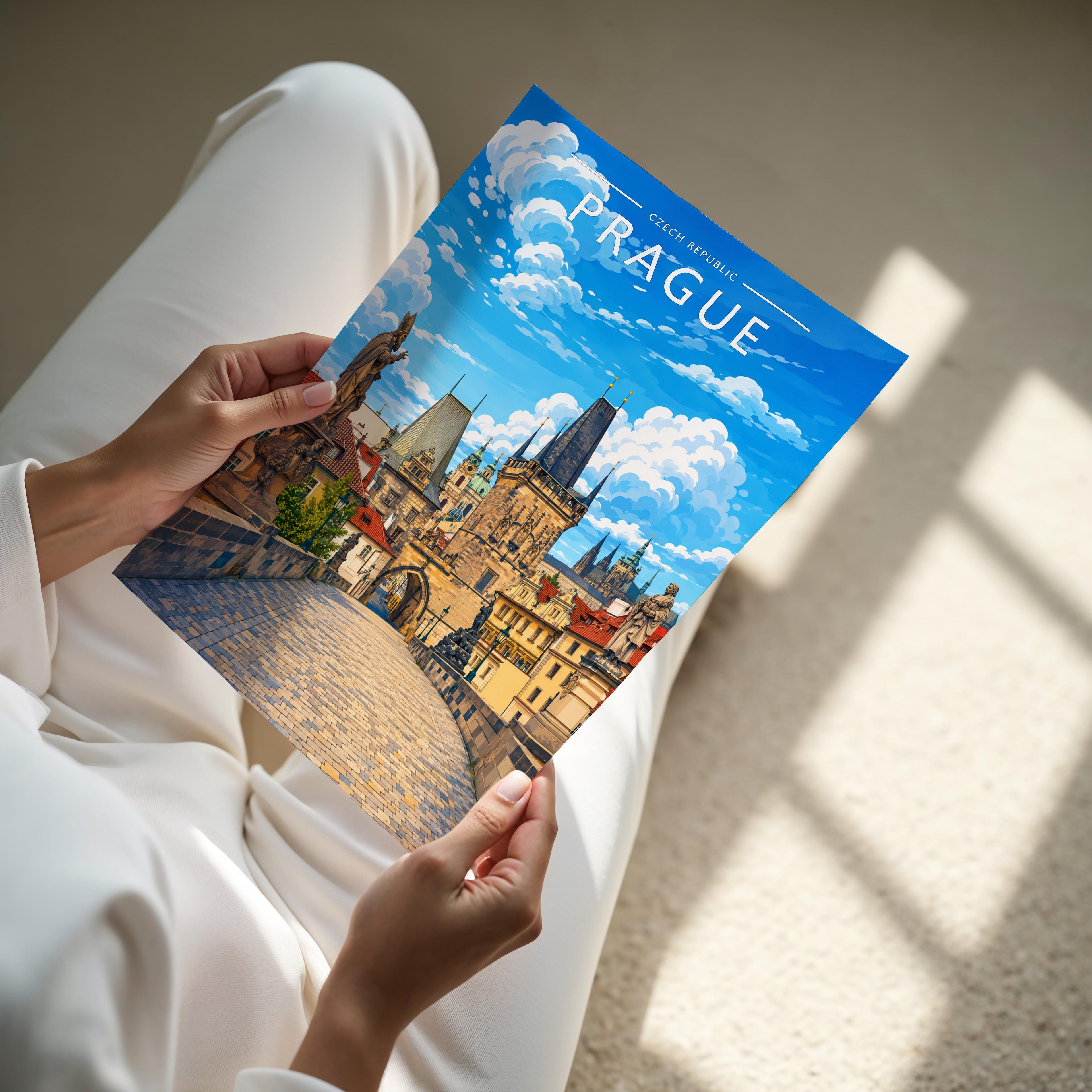 Prague #4 Travel Poster - A4 print held in hand