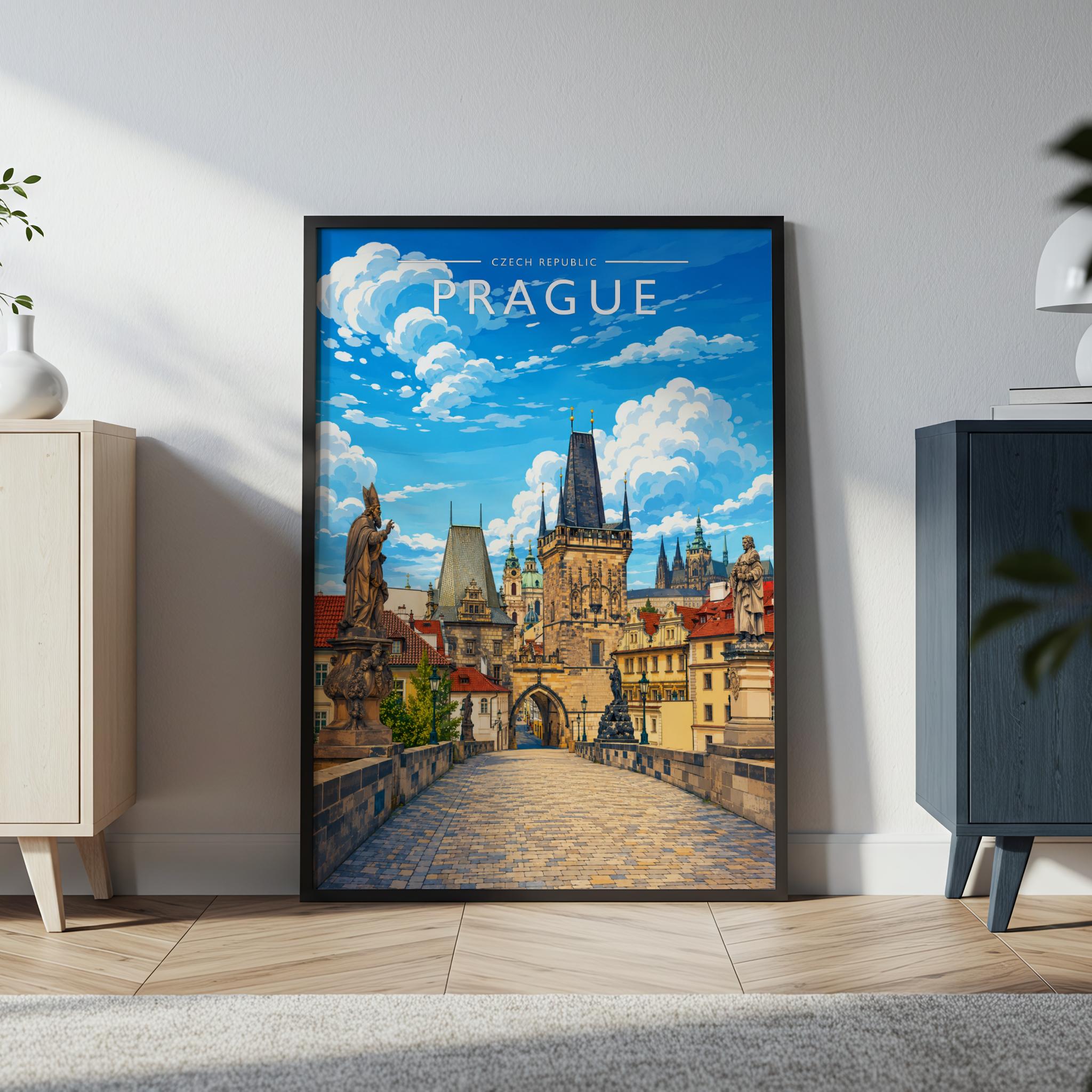 Prague #4 Travel Poster in a black frame