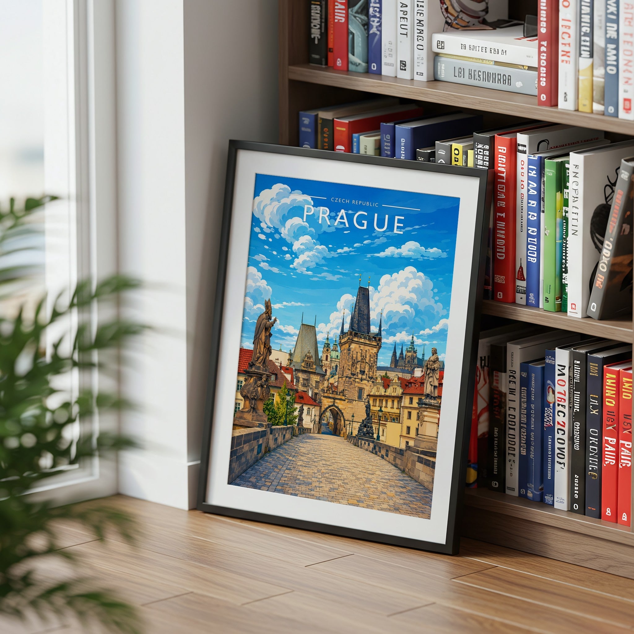 Prague #4 Travel Poster mounted in a black frame