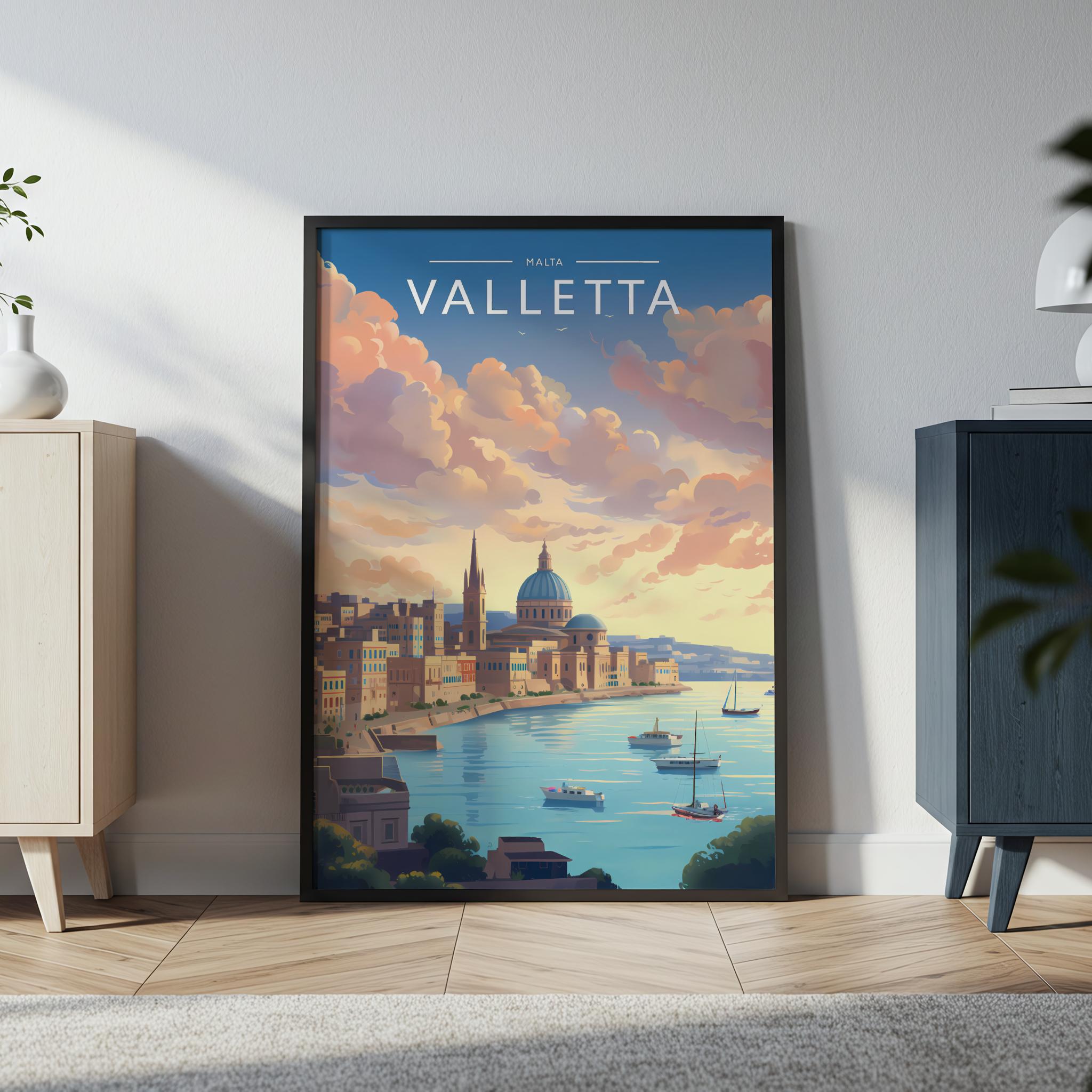 Valletta Travel Poster in a black frame