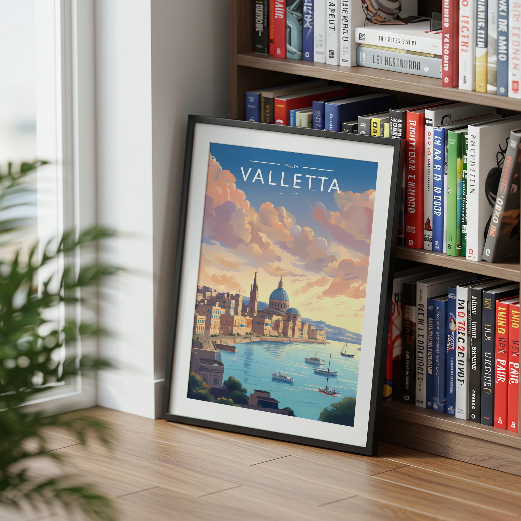 Valletta Travel Poster mounted in a black frame