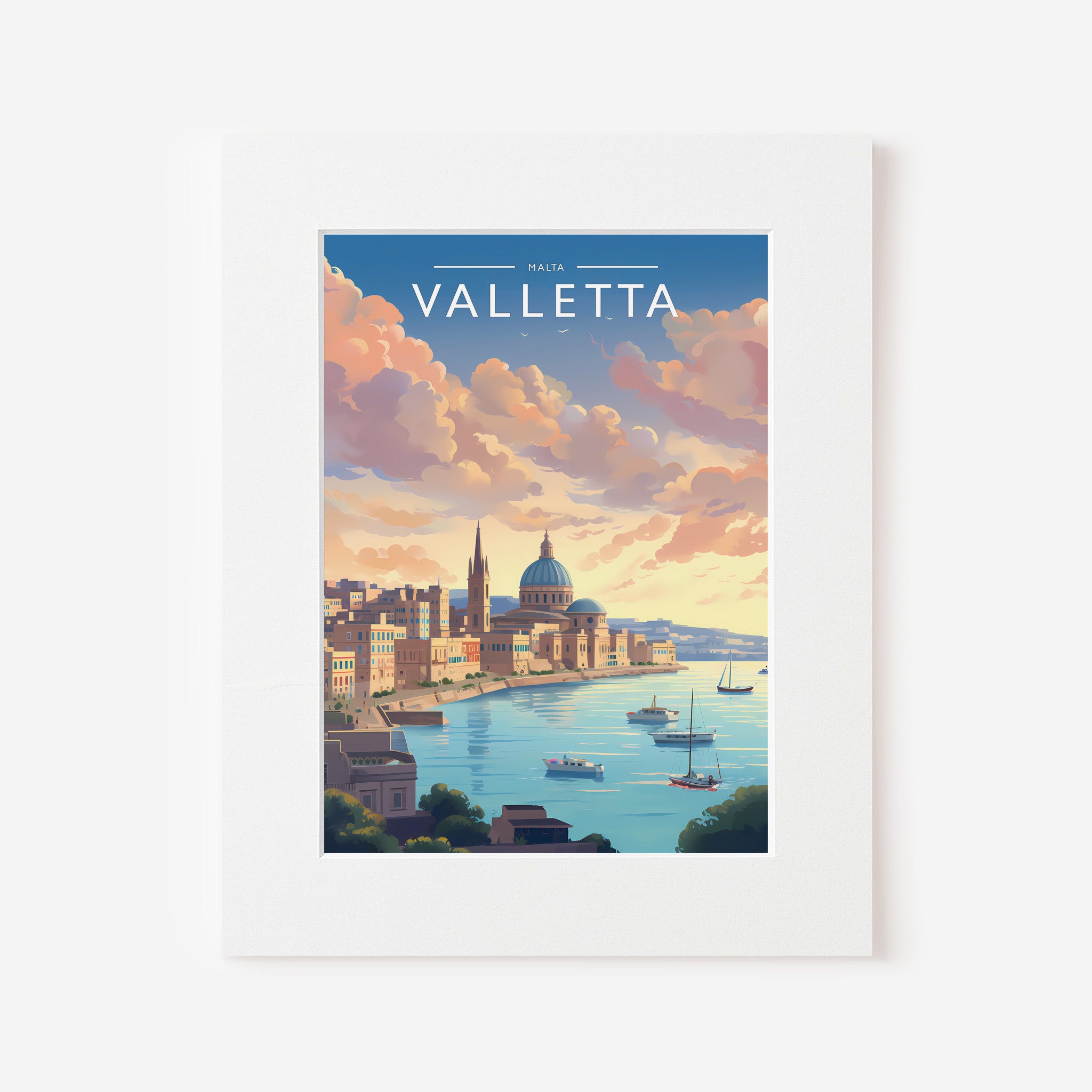 Valletta Travel Poster in a white mount