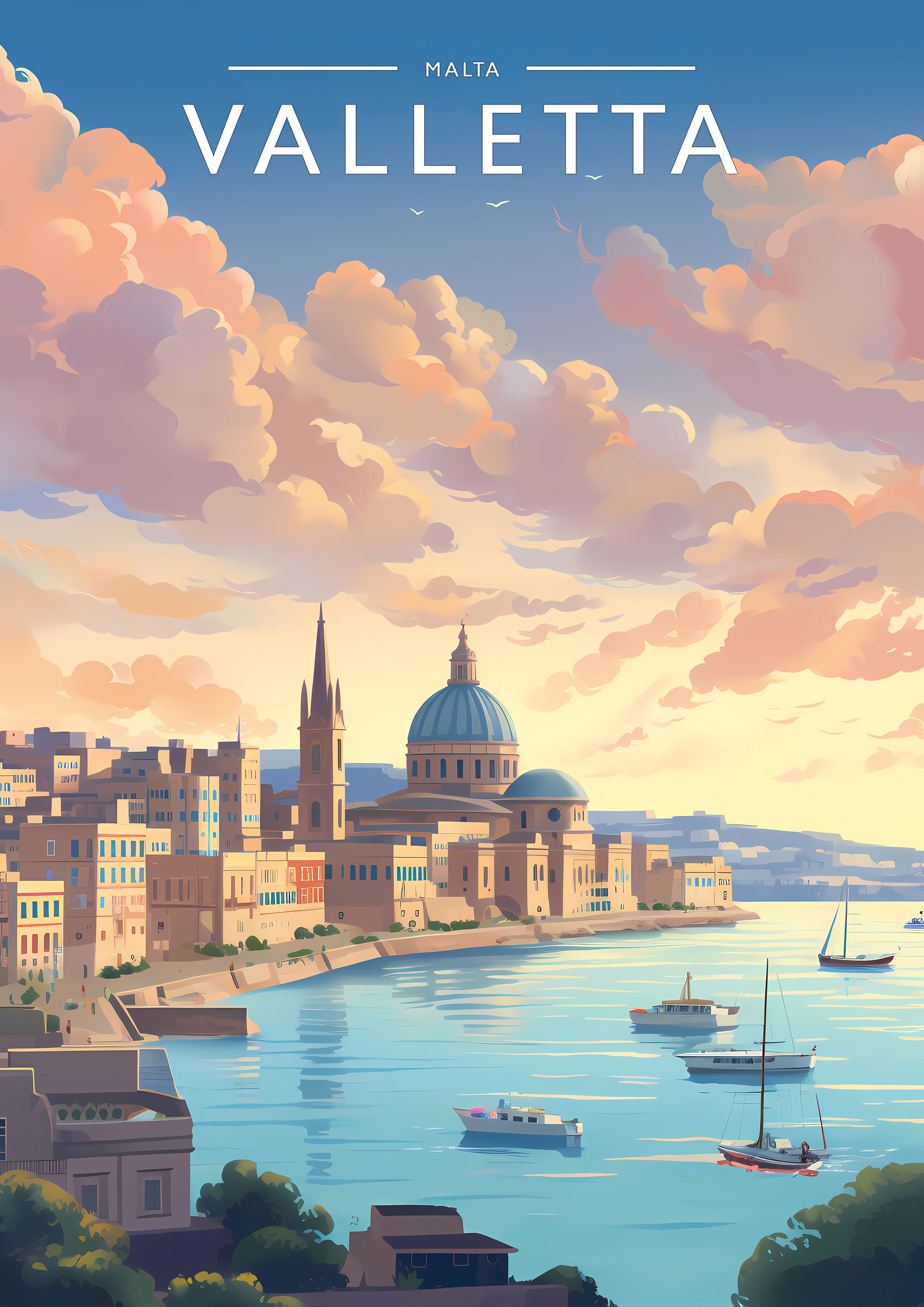 Valletta Travel Poster - A4 travel poster print