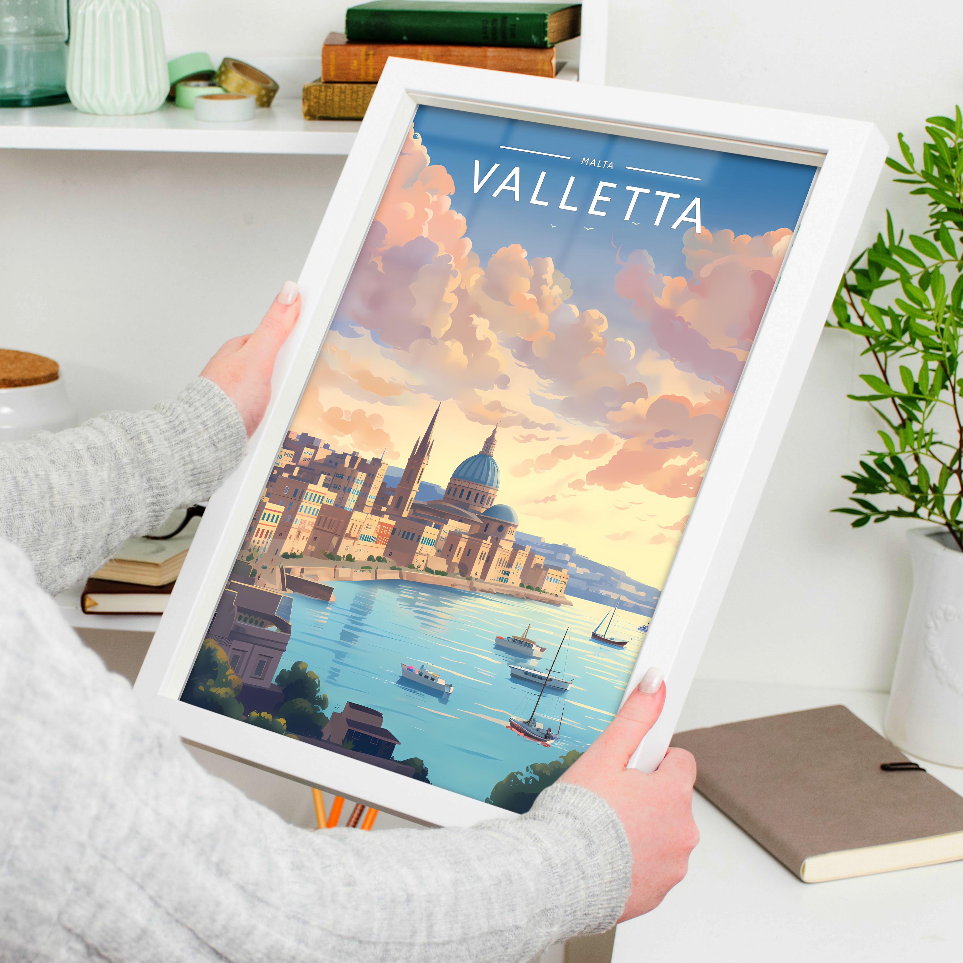 Valletta Travel Poster held in a white frame
