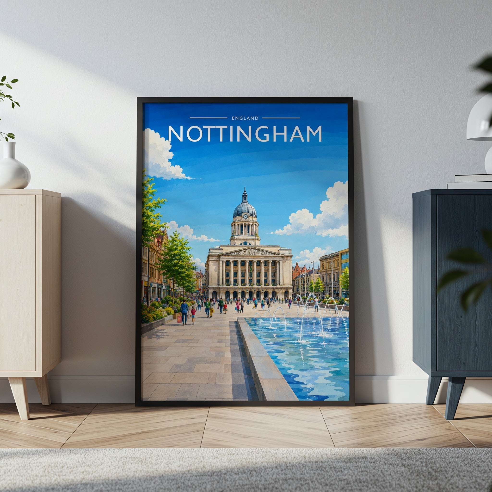 Nottingham #4 Travel Poster in a black frame
