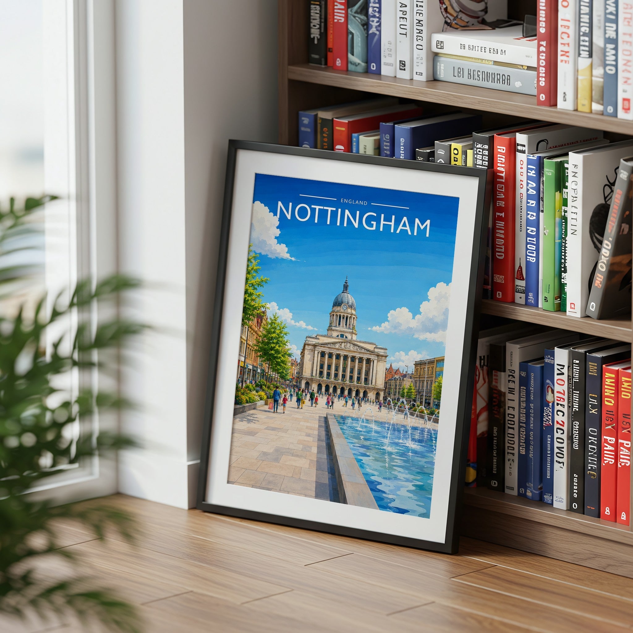 Nottingham #4 Travel Poster mounted in a black frame