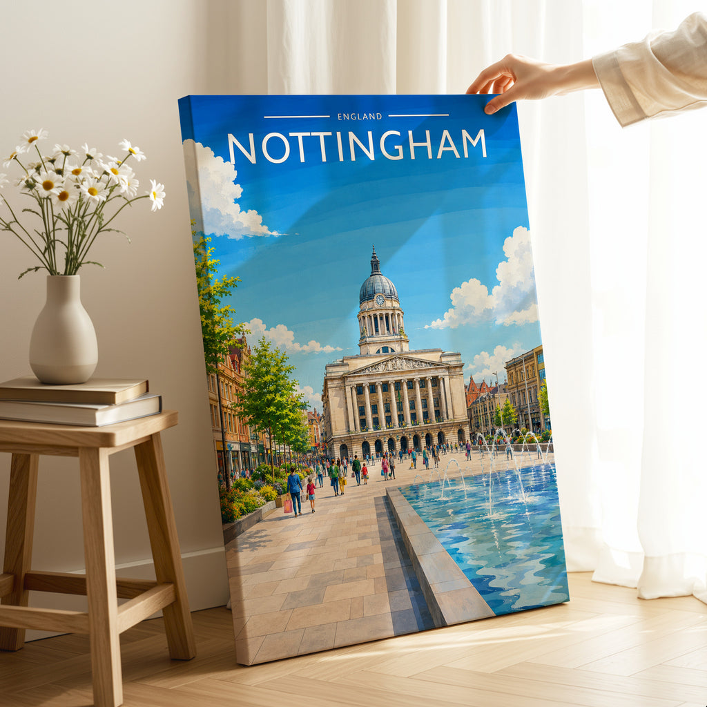 Nottingham #4 Travel Poster as a gallery-wrapped canvas